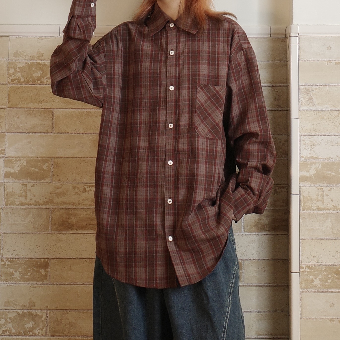 鄉村紅格紋長襯1