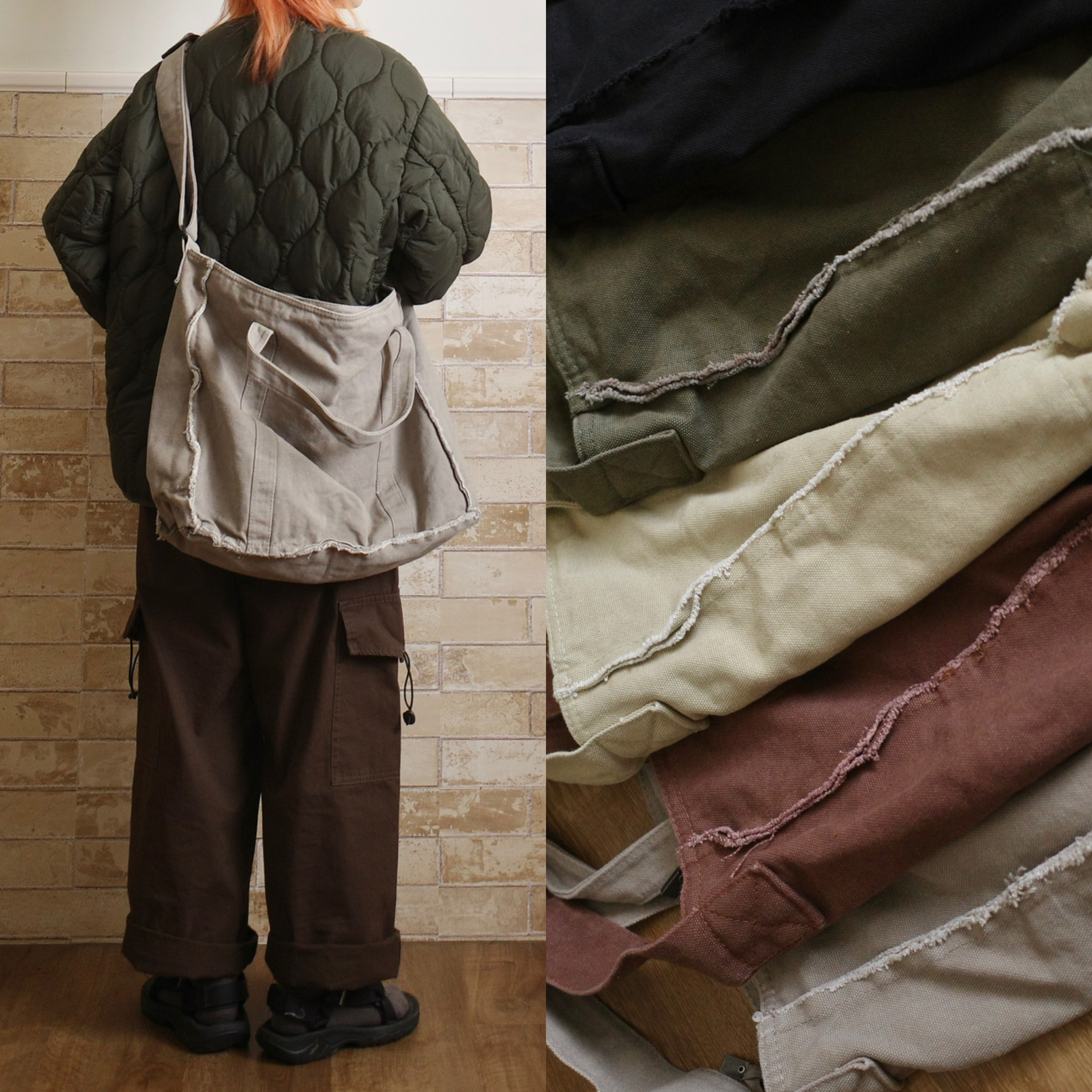 毛邊手提斜背帆布包