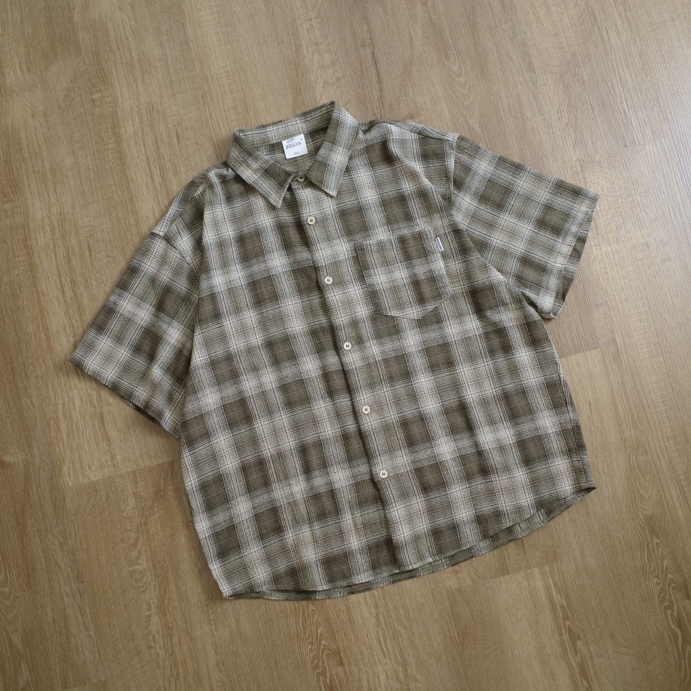 麻料格紋短襯10