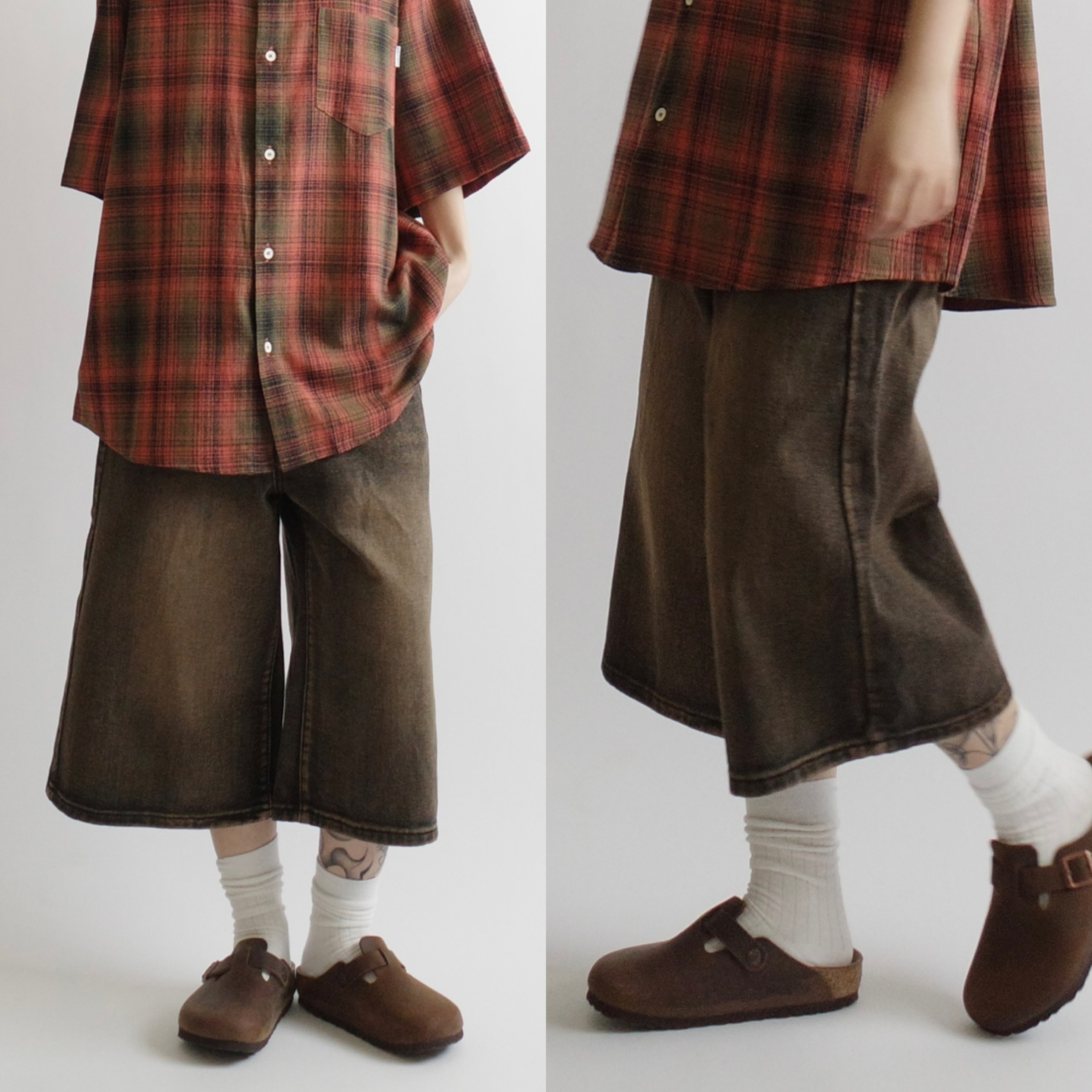 鏽土棕過膝七分短褲