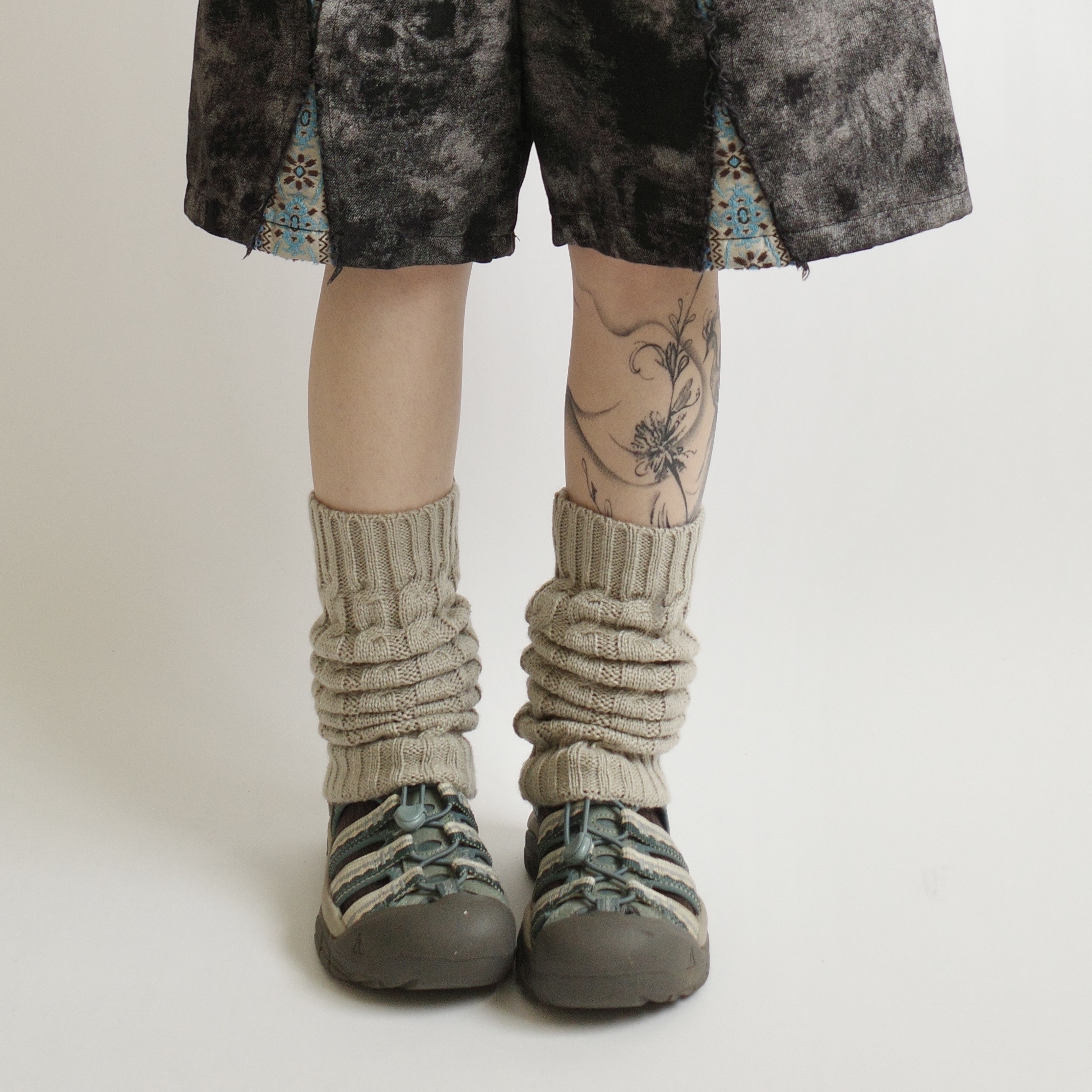 淺灰麻花堆堆襪套