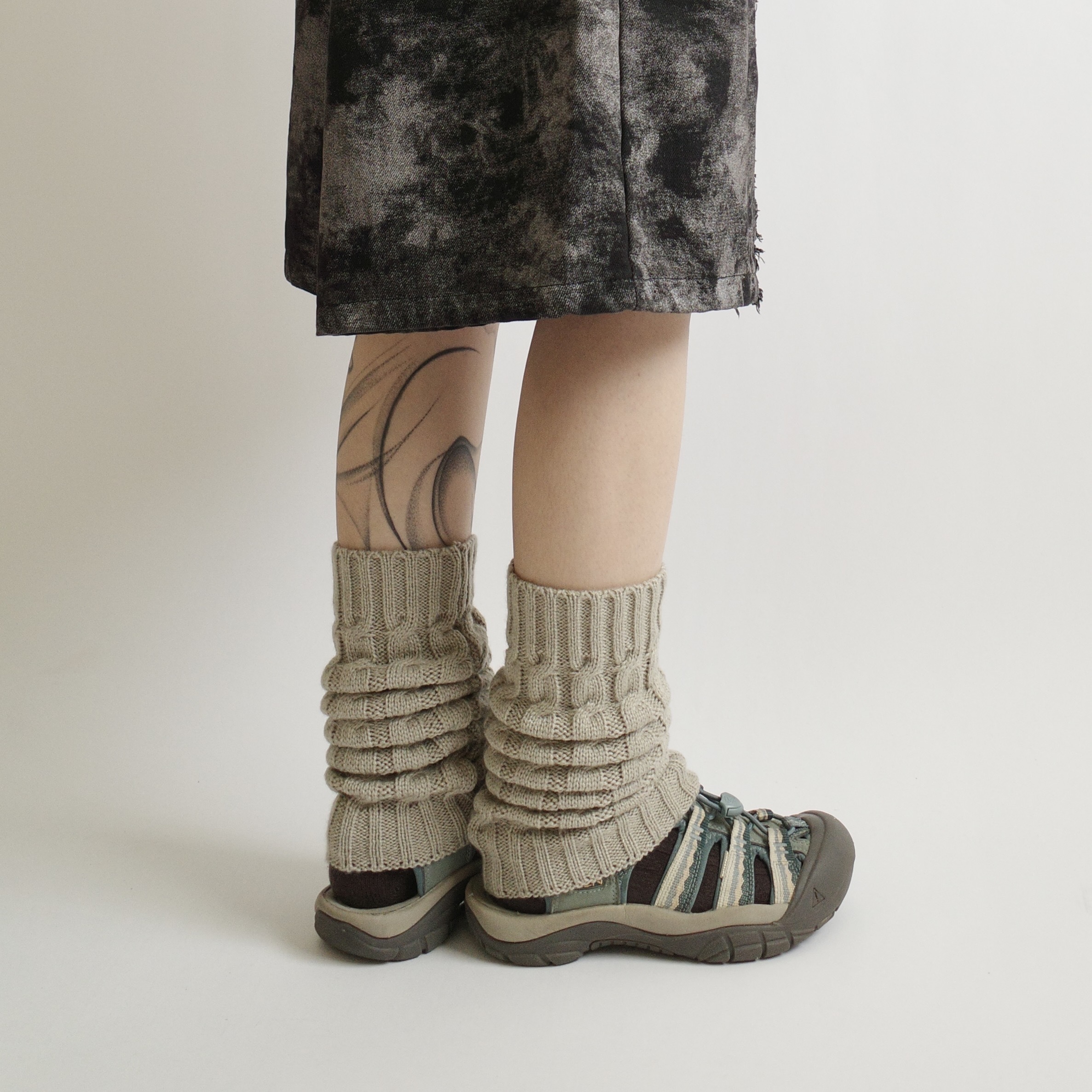 淺灰麻花堆堆襪套1