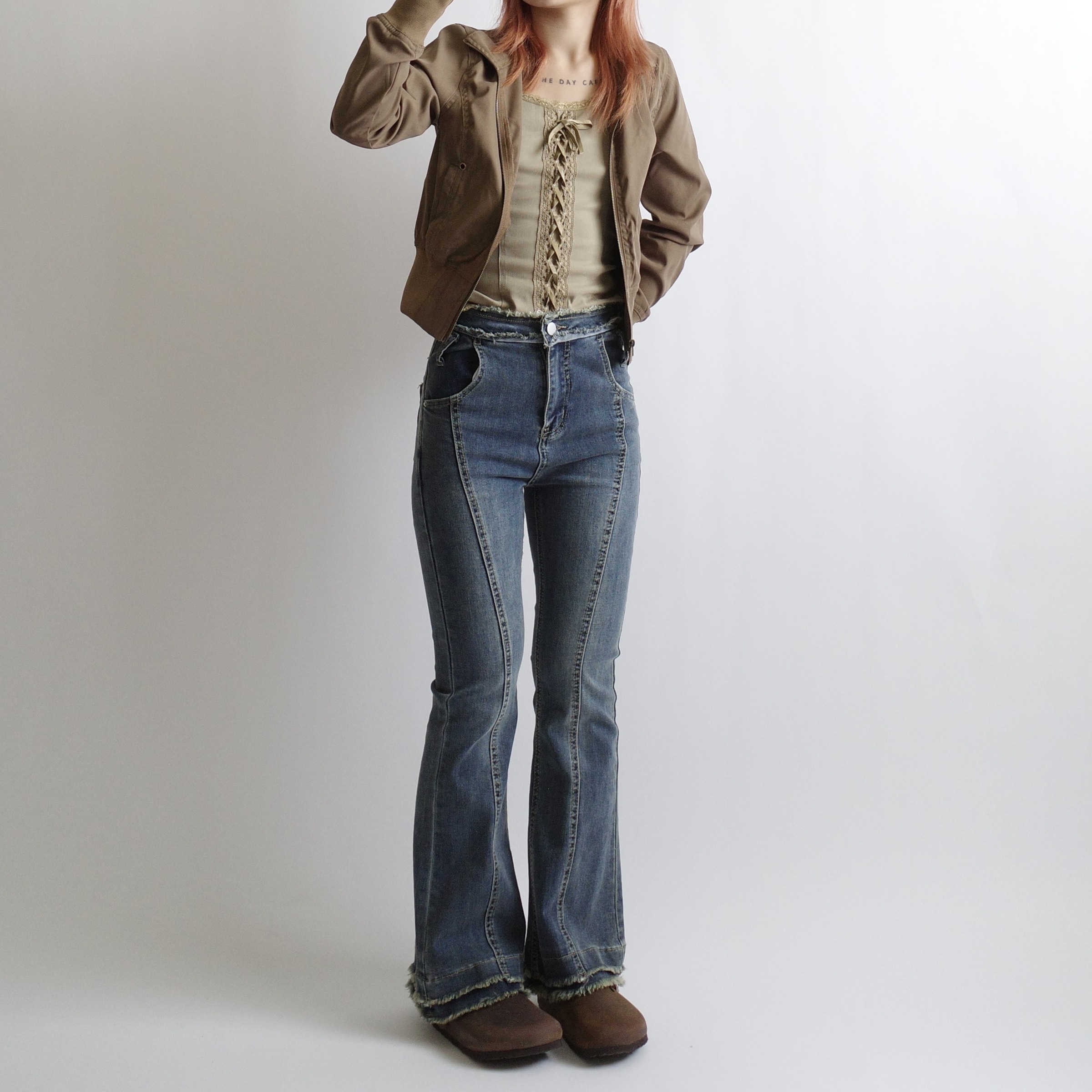 層次毛邊喇叭牛仔褲1