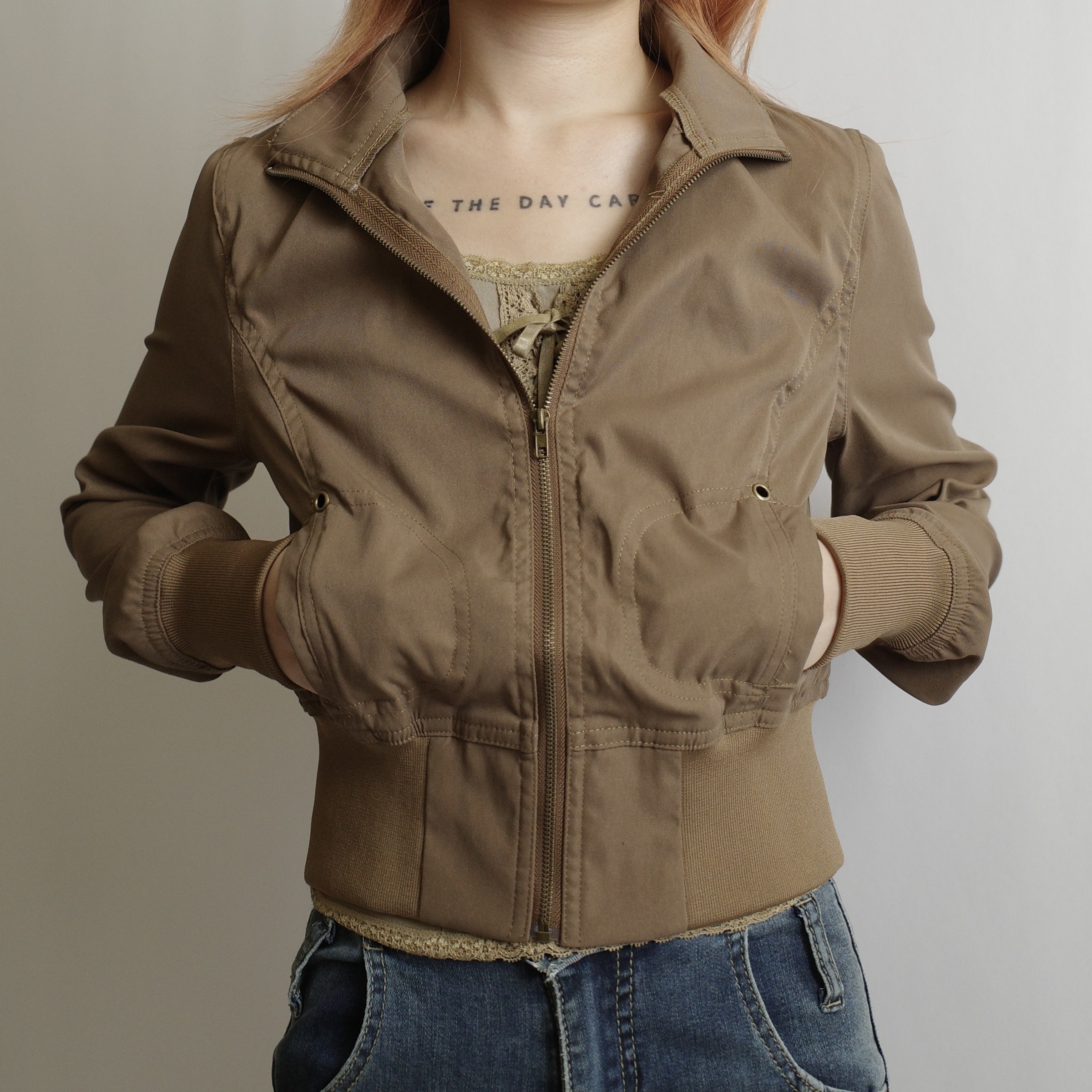 復古棕短版機車夾克3