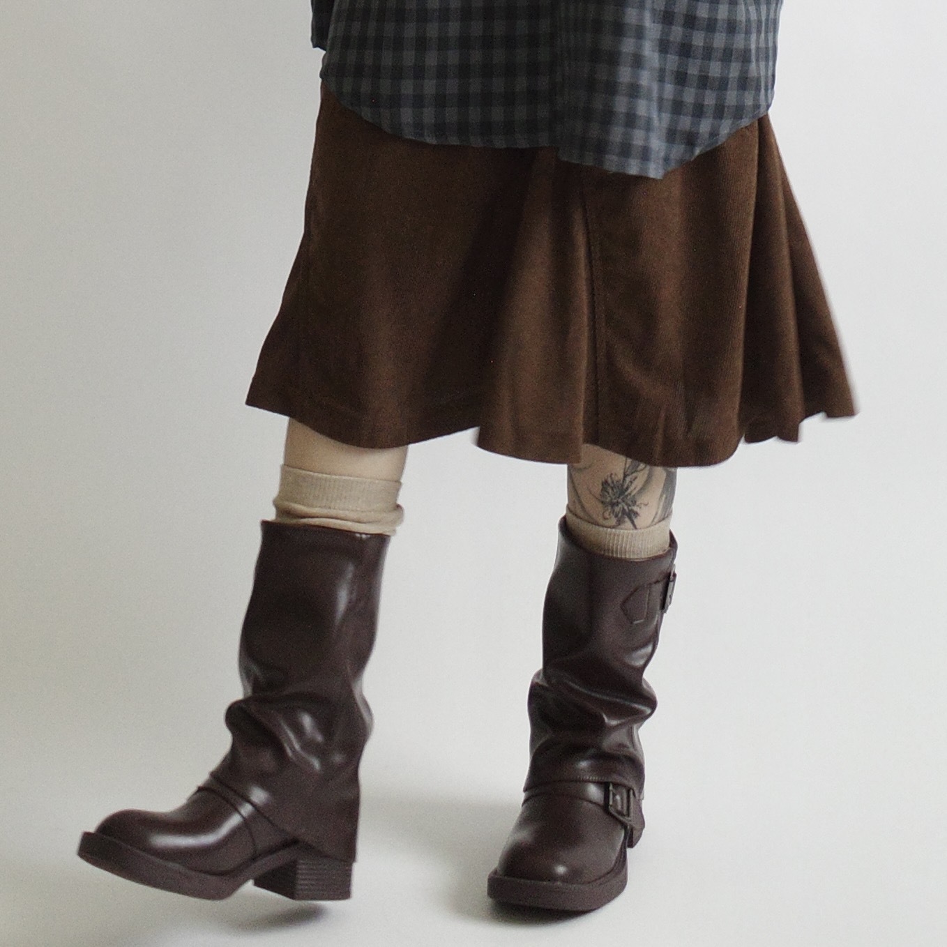 皮帶釦中筒圓頭堆堆靴1