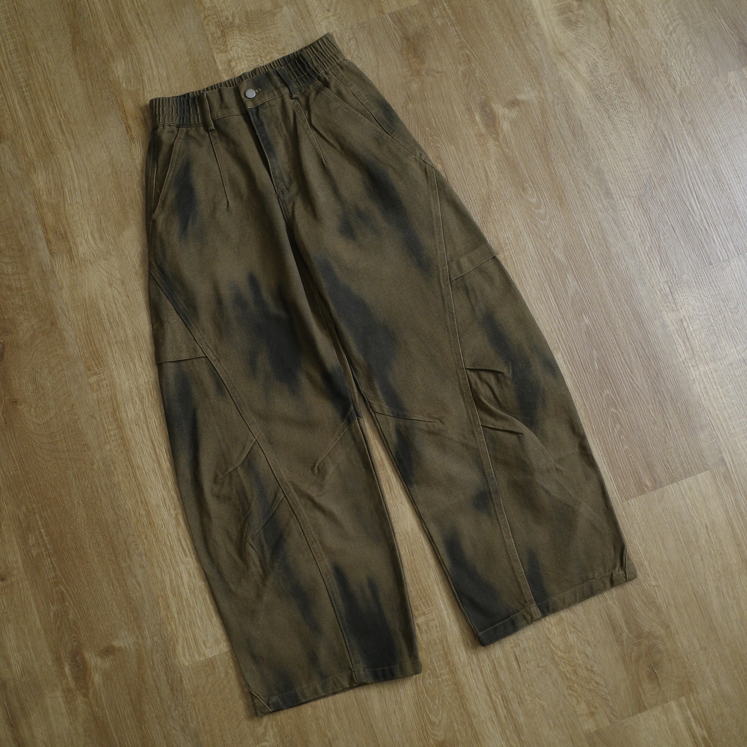 髒髒染褶皺寬褲4