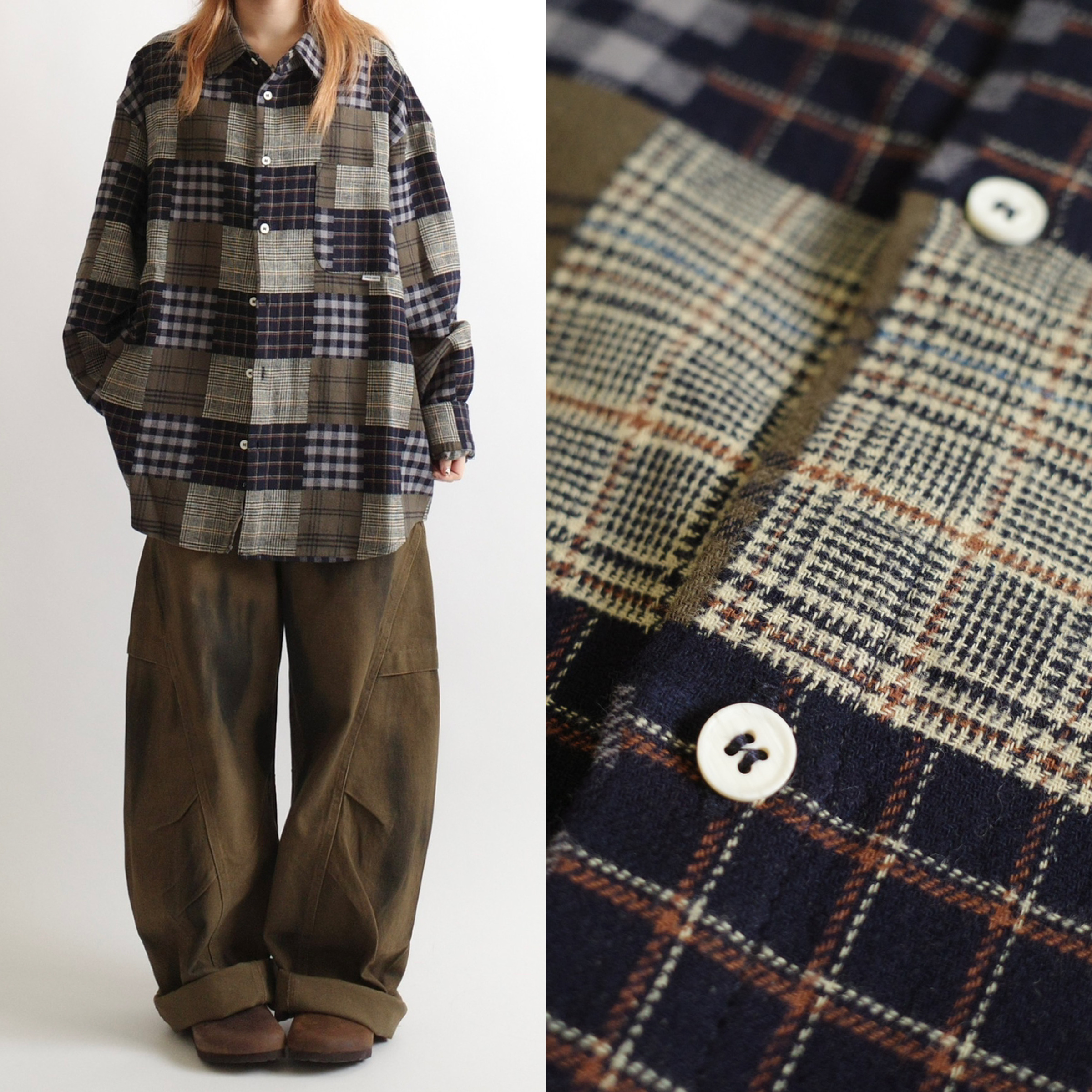 厚毛呢拼接方格長襯