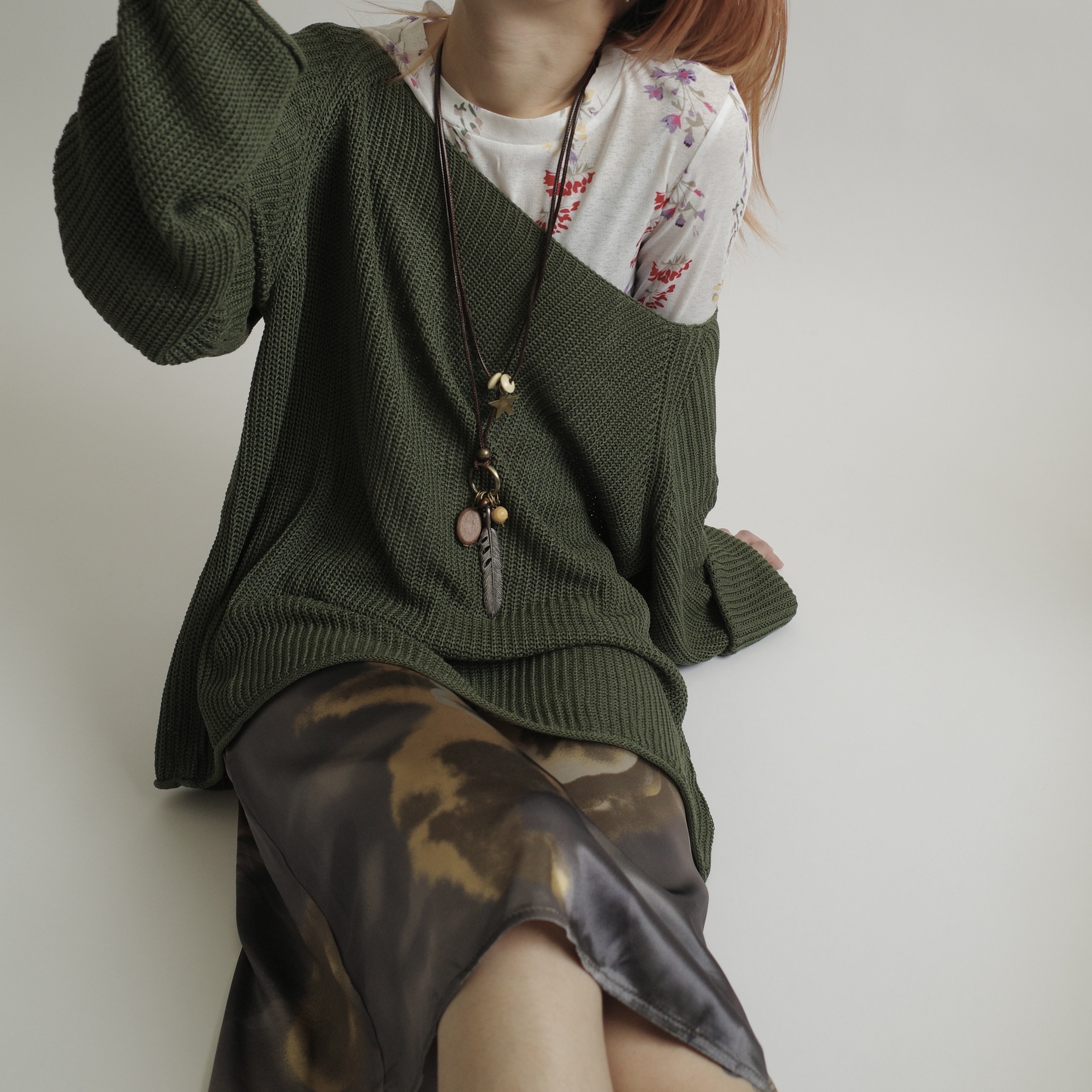 古銀羽毛蠟線長鏈1