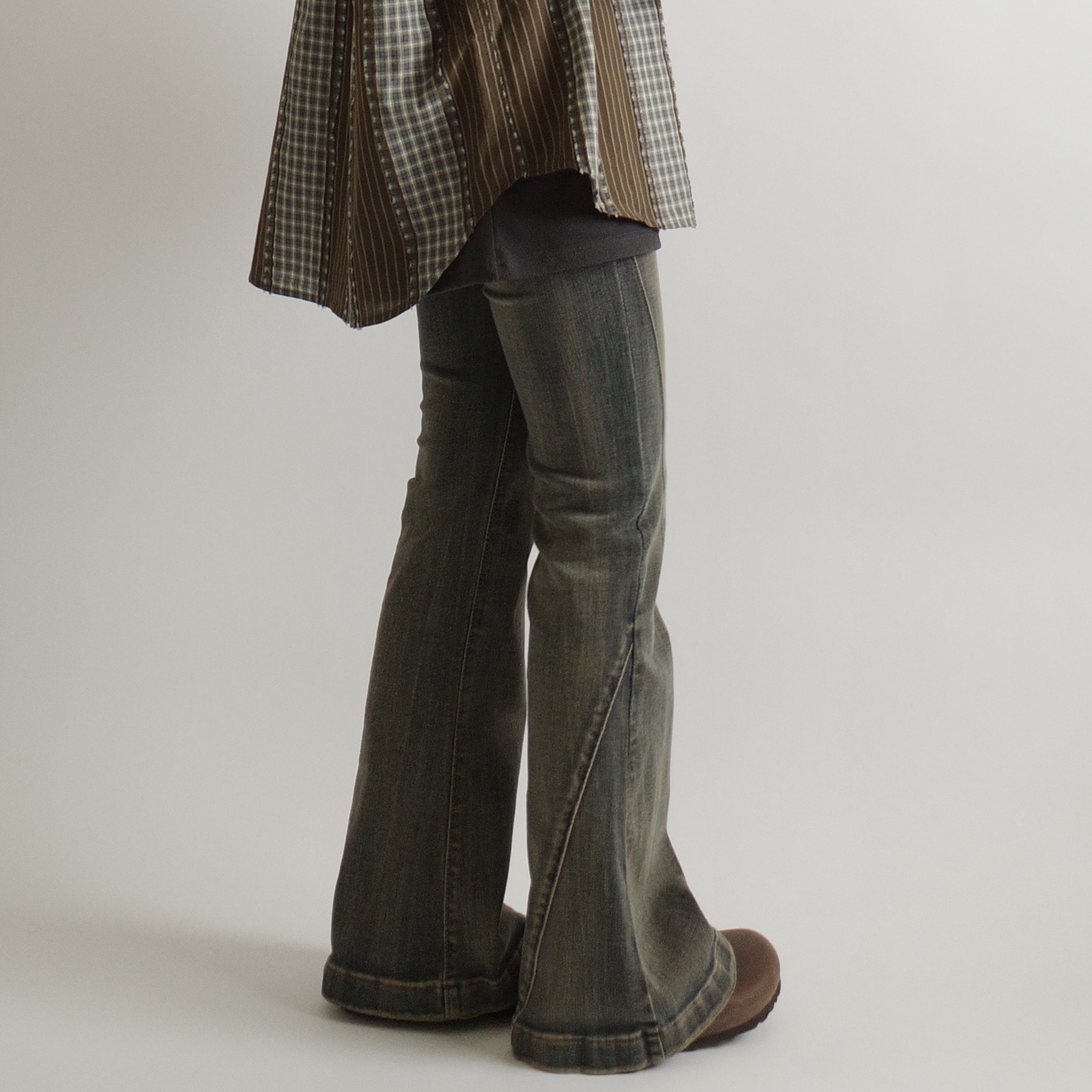 泥灰藍割線喇叭牛仔褲2