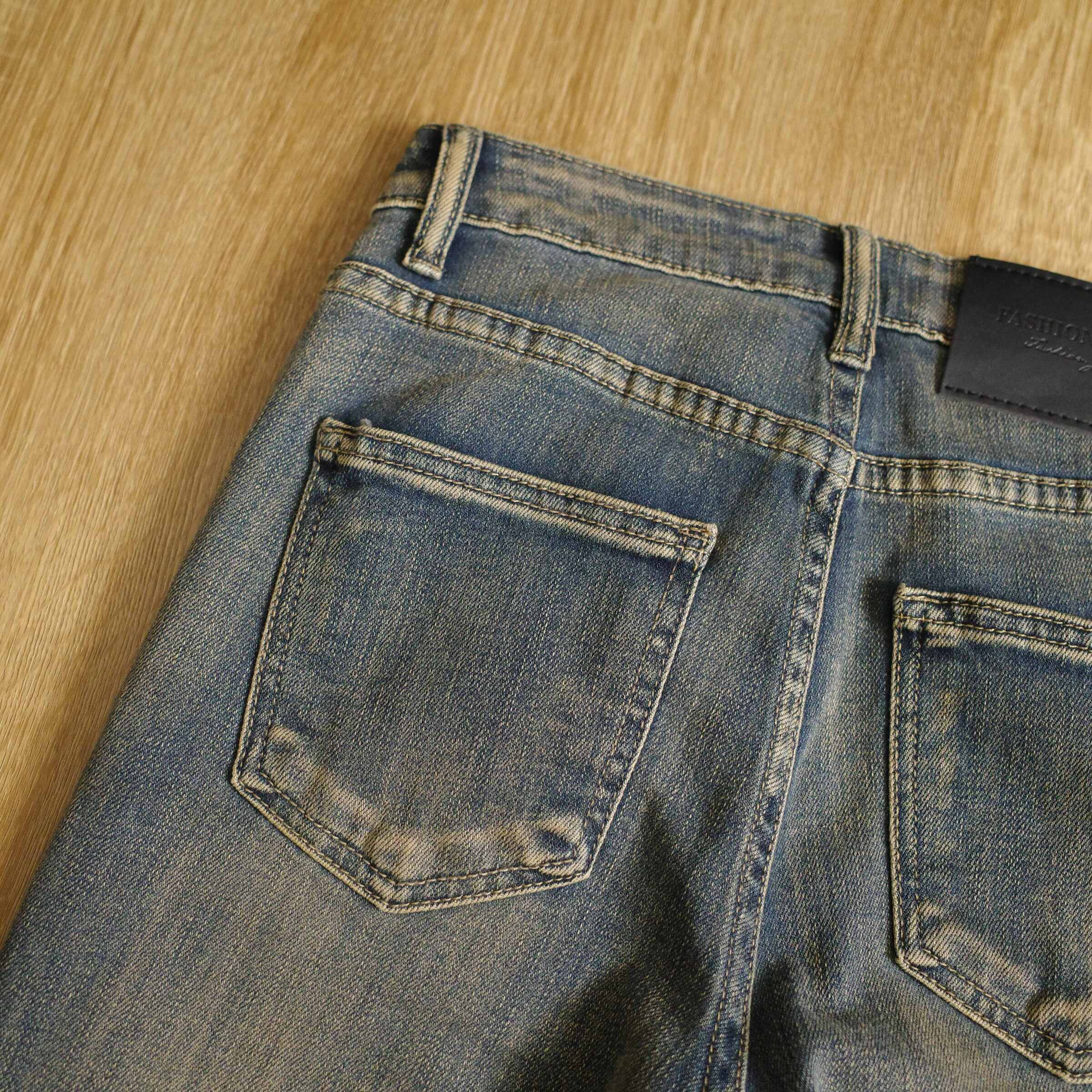 泥灰藍割線喇叭牛仔褲8