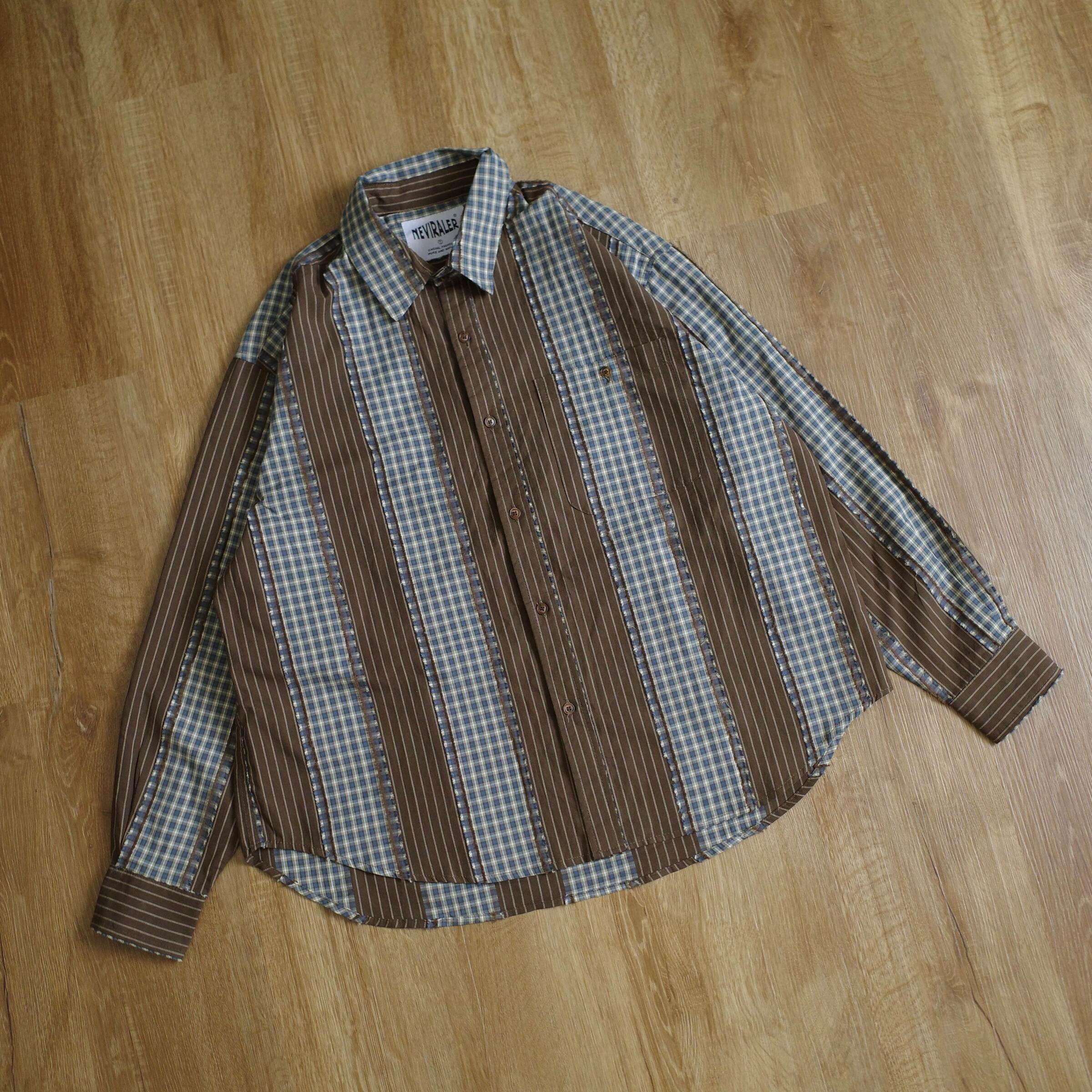 鬚邊拼布咖綠格紋長襯6