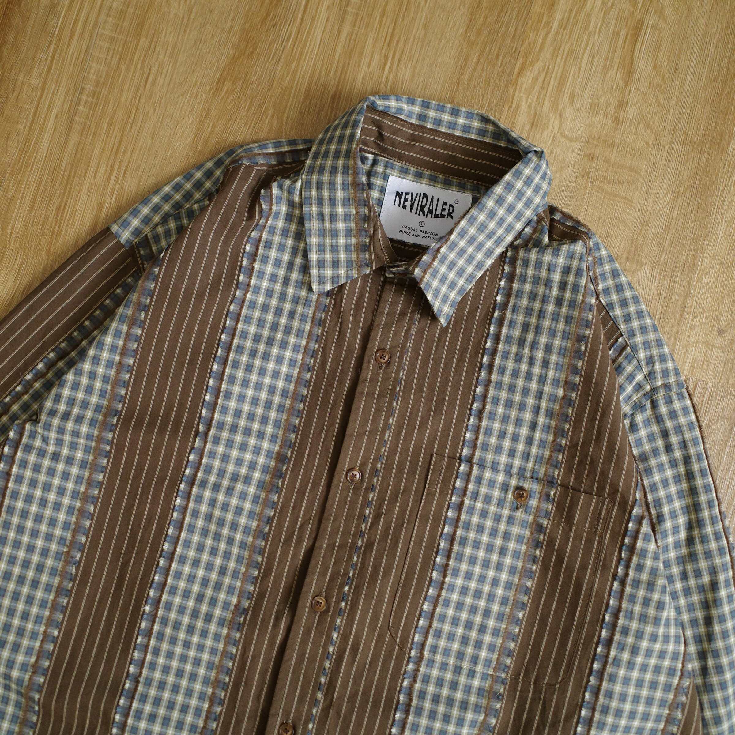 鬚邊拼布咖綠格紋長襯5