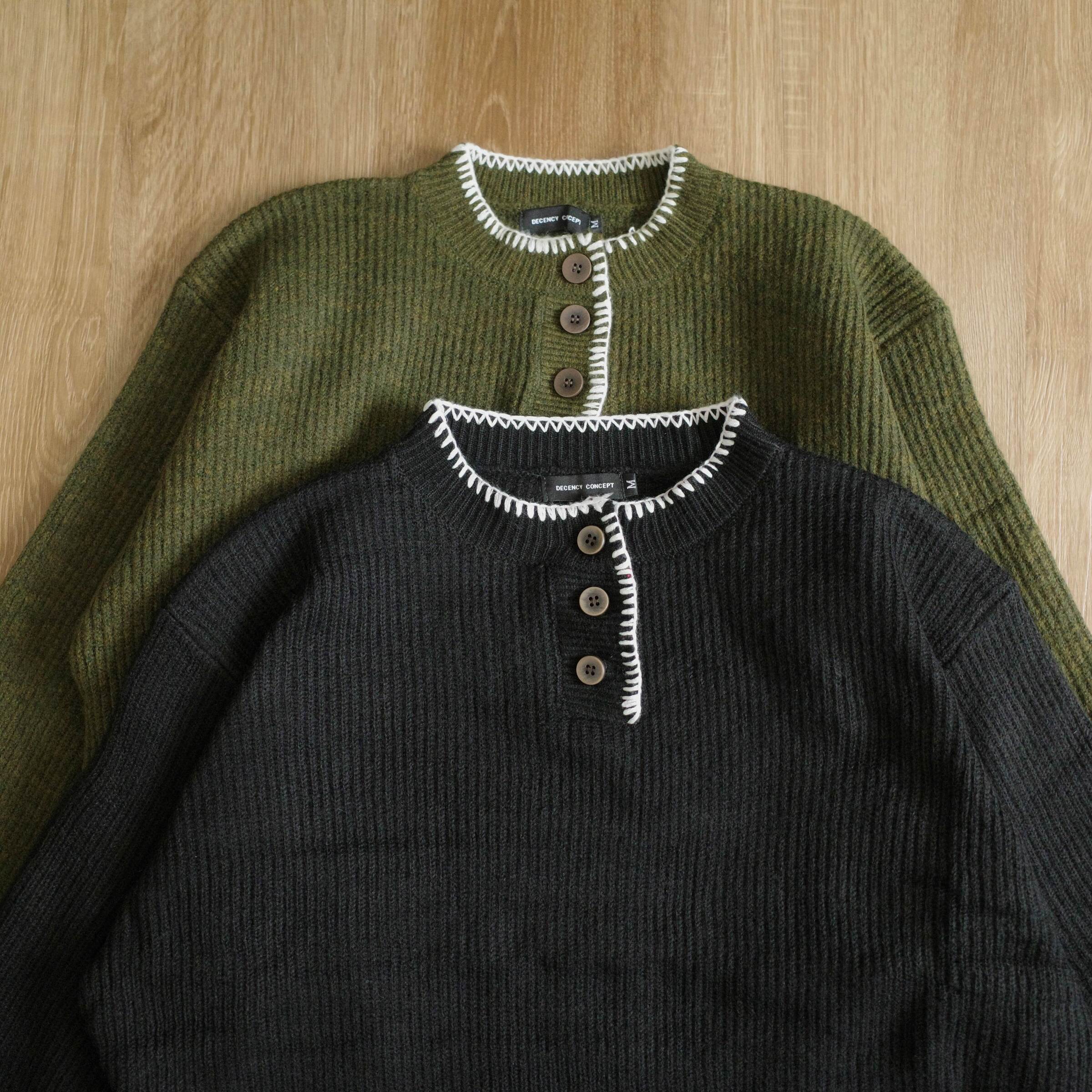 白線邊鈕扣亨利領毛衣2