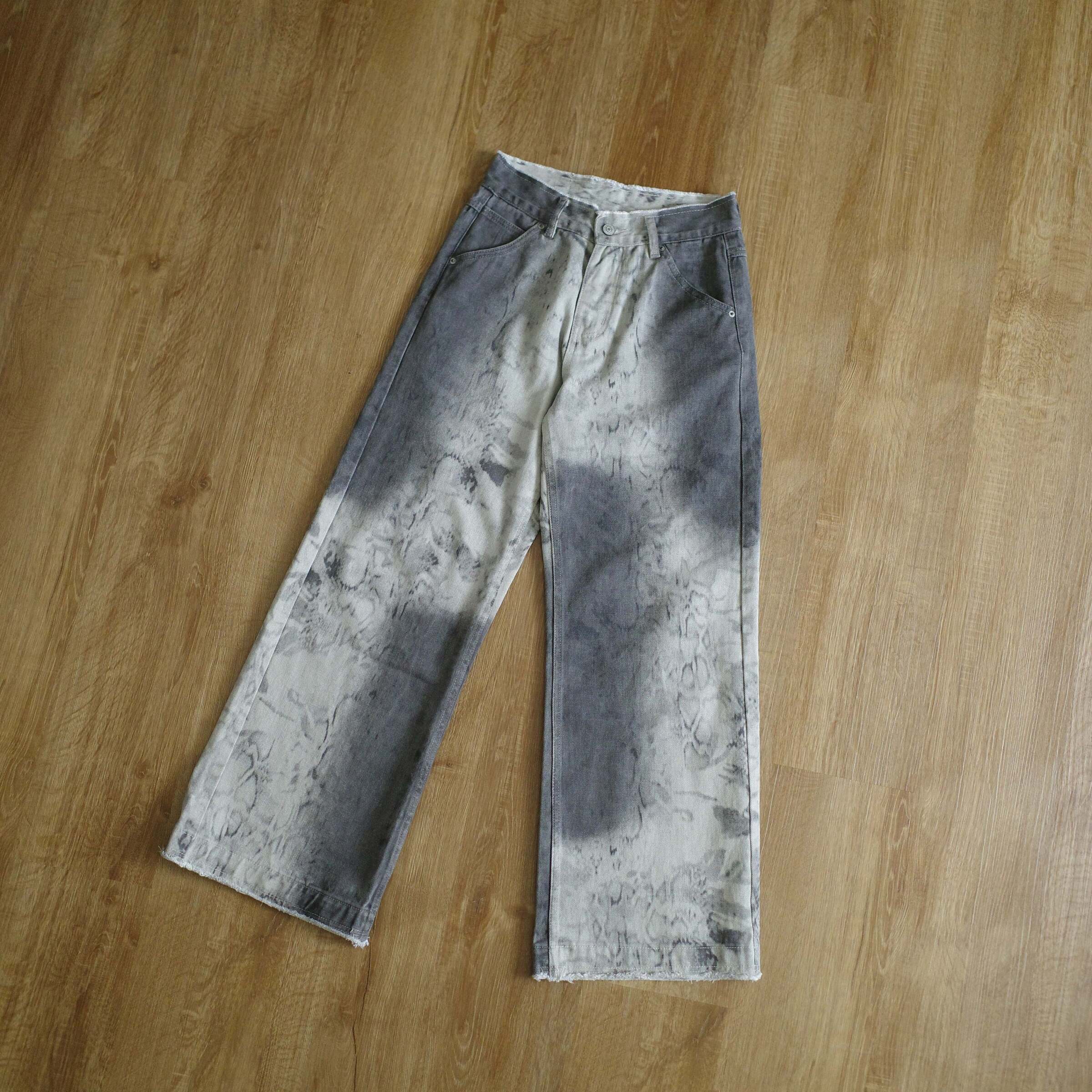 蛇麟墨染灰白漸層牛仔褲5