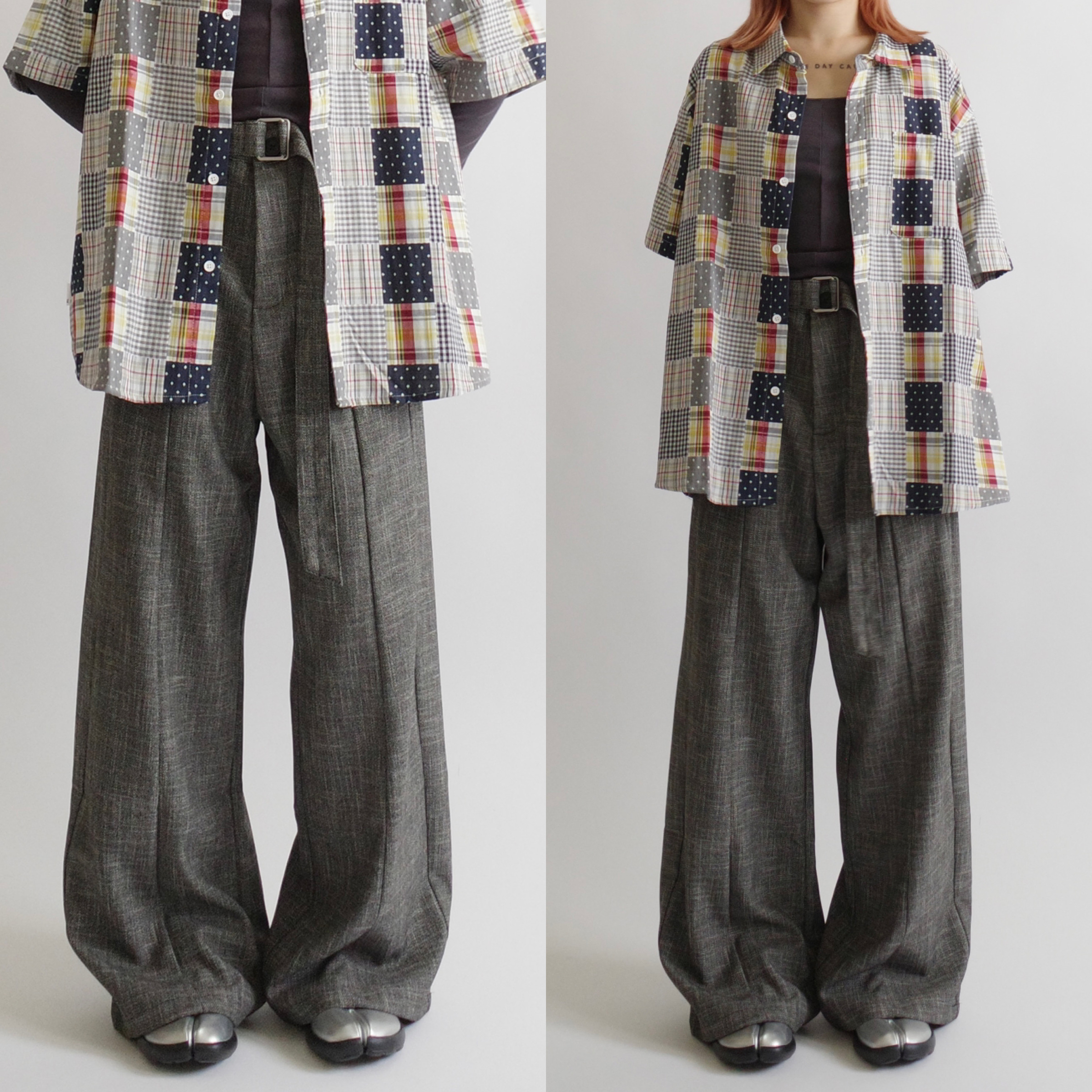 打褶深灰直筒西裝寬褲