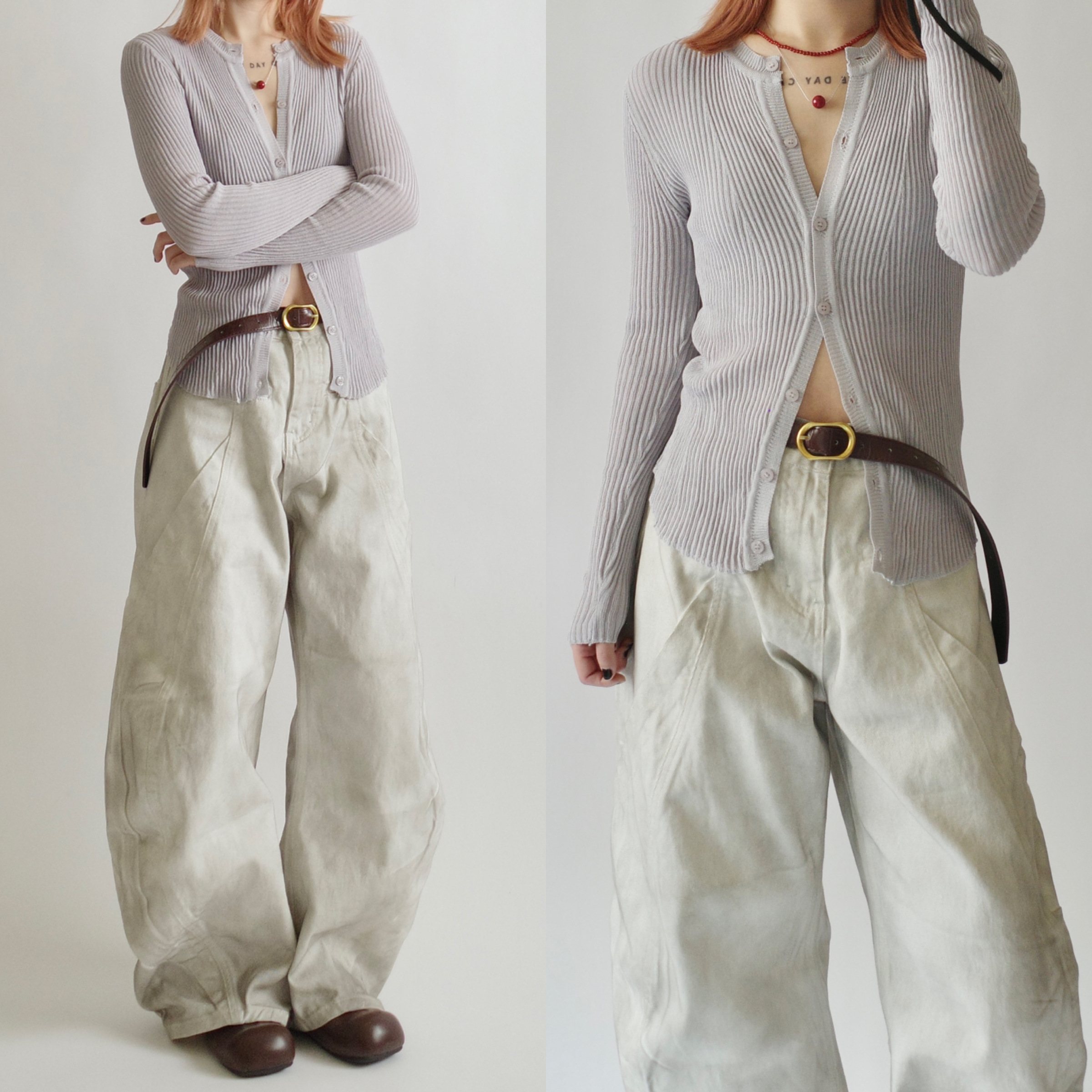 冷灰立紋織紗開衫長袖