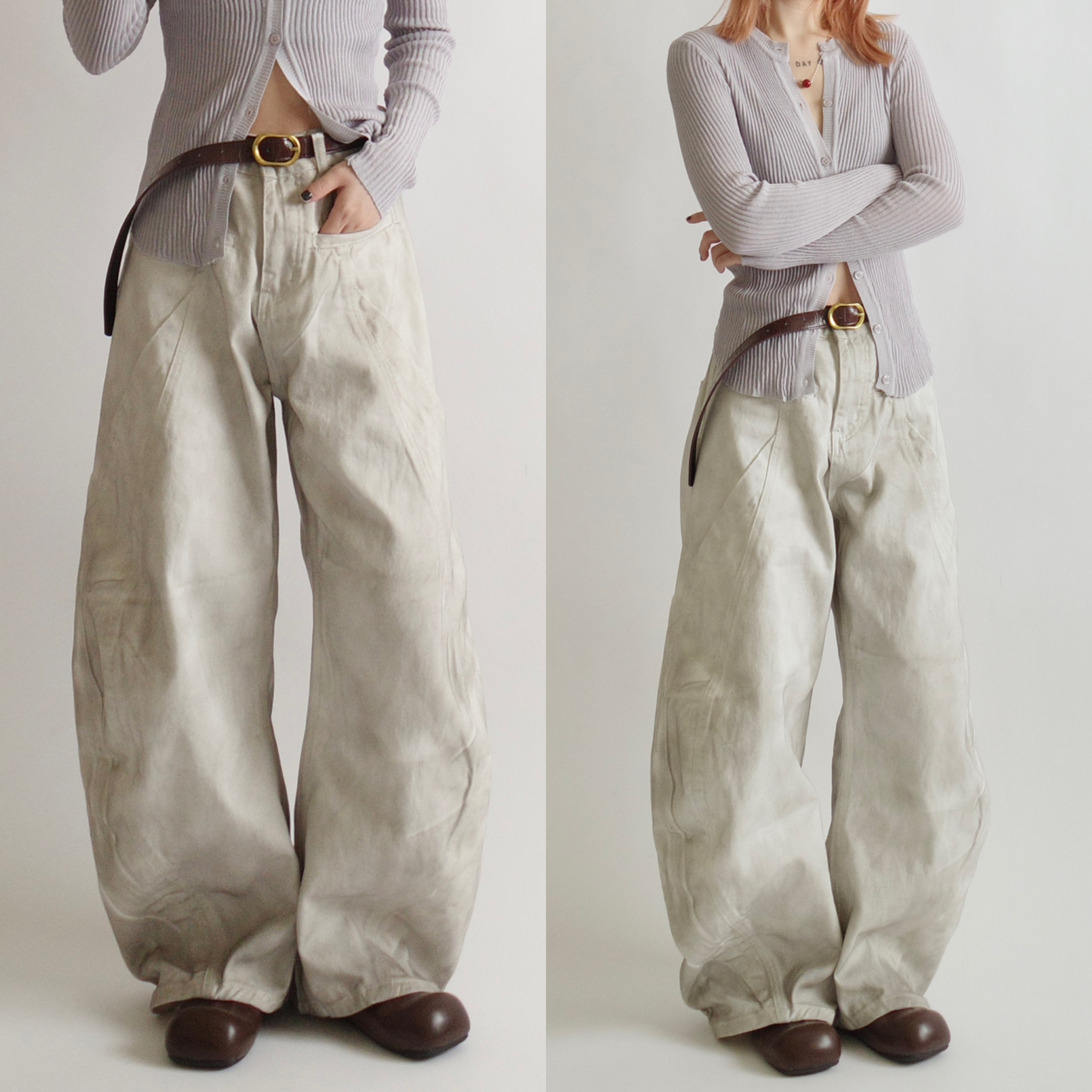 髒髒染白彎刀褲