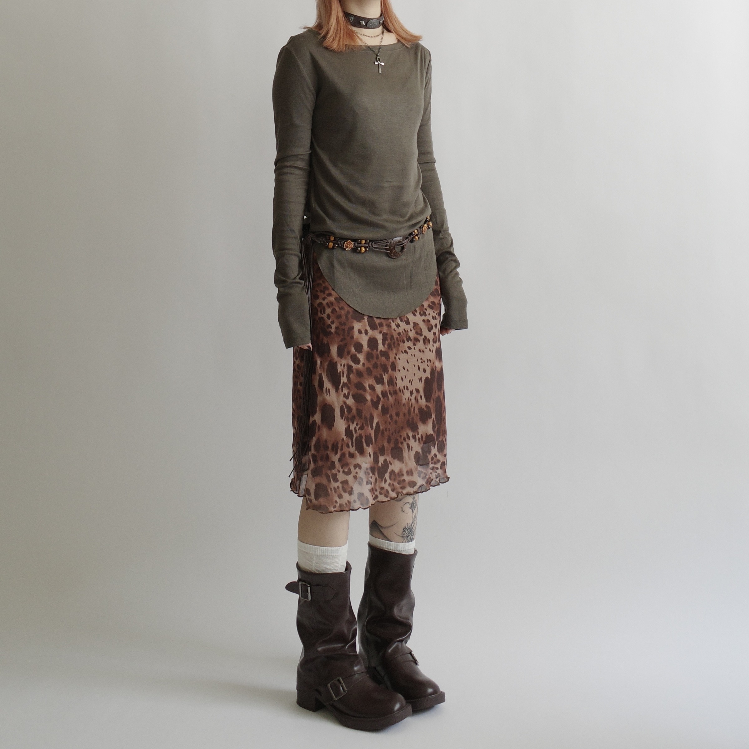 灰綠開衩正肩薄長袖2