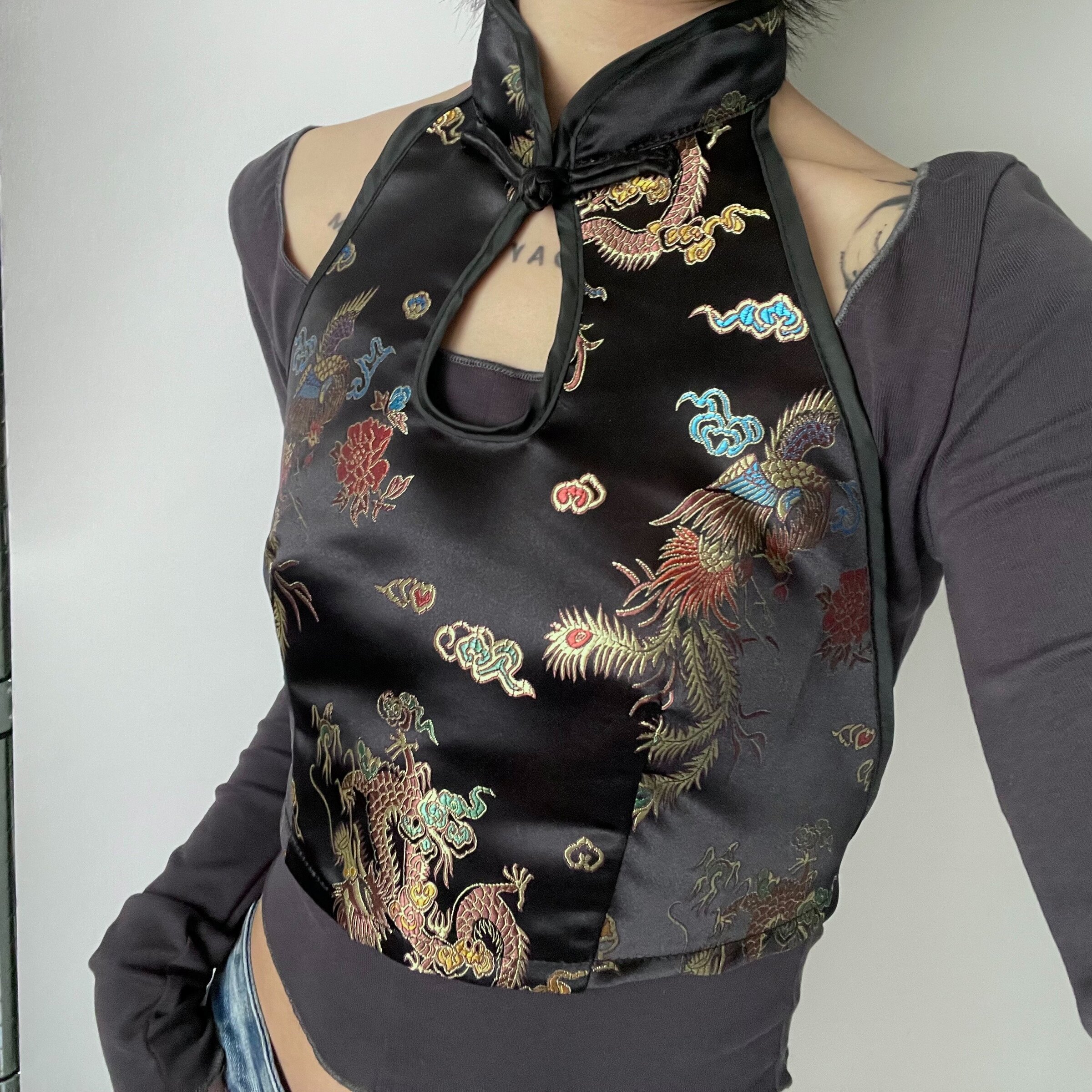 中式龍鳳旗袍掛脖背心2