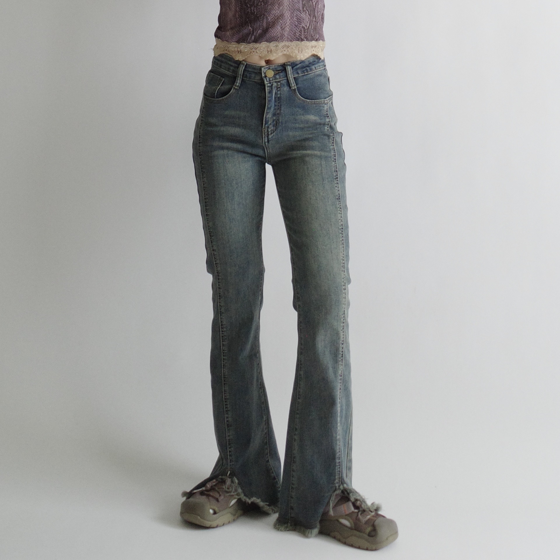 開衩毛邊喇叭褲5