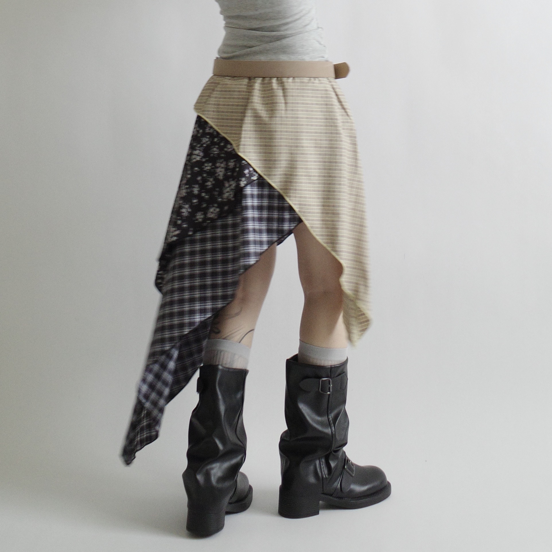 格紋花花拼布裙4