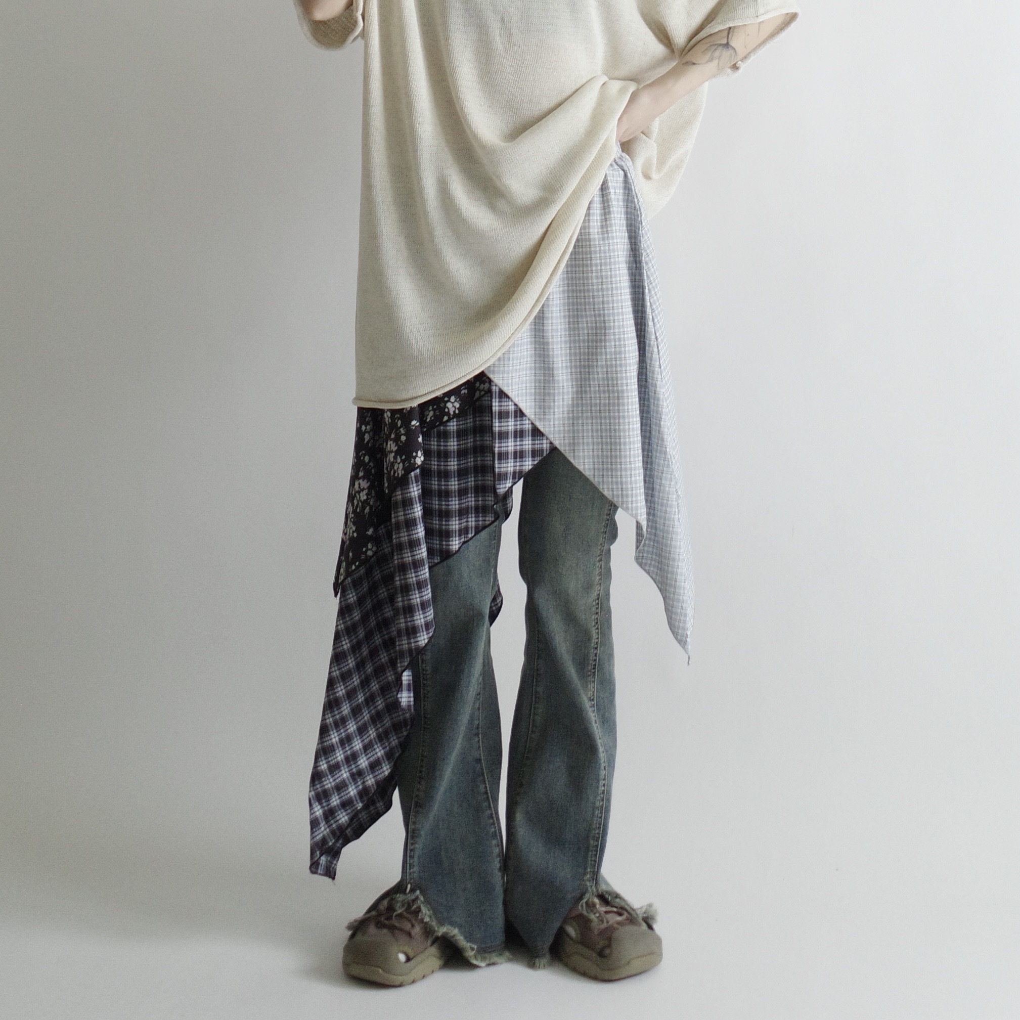 格紋花花拼布裙