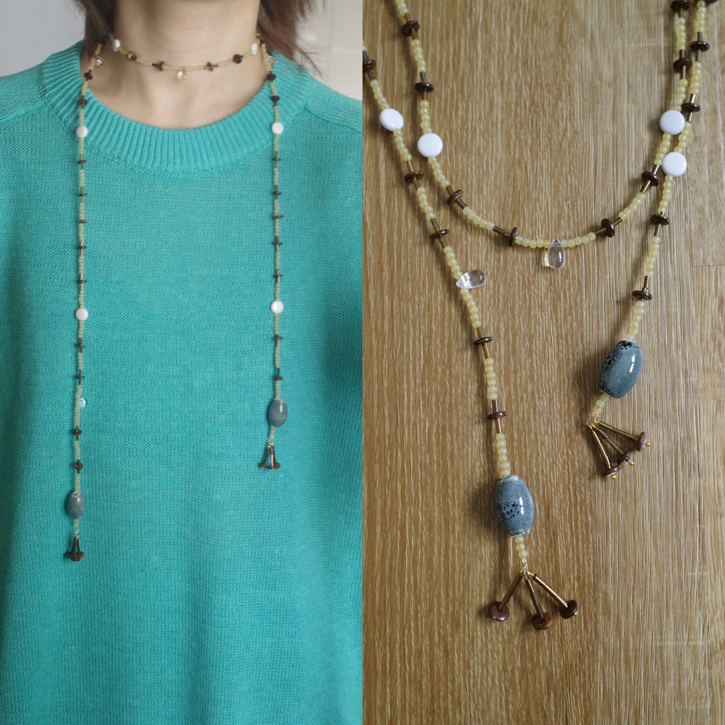 竹節墨染藍珠長鏈