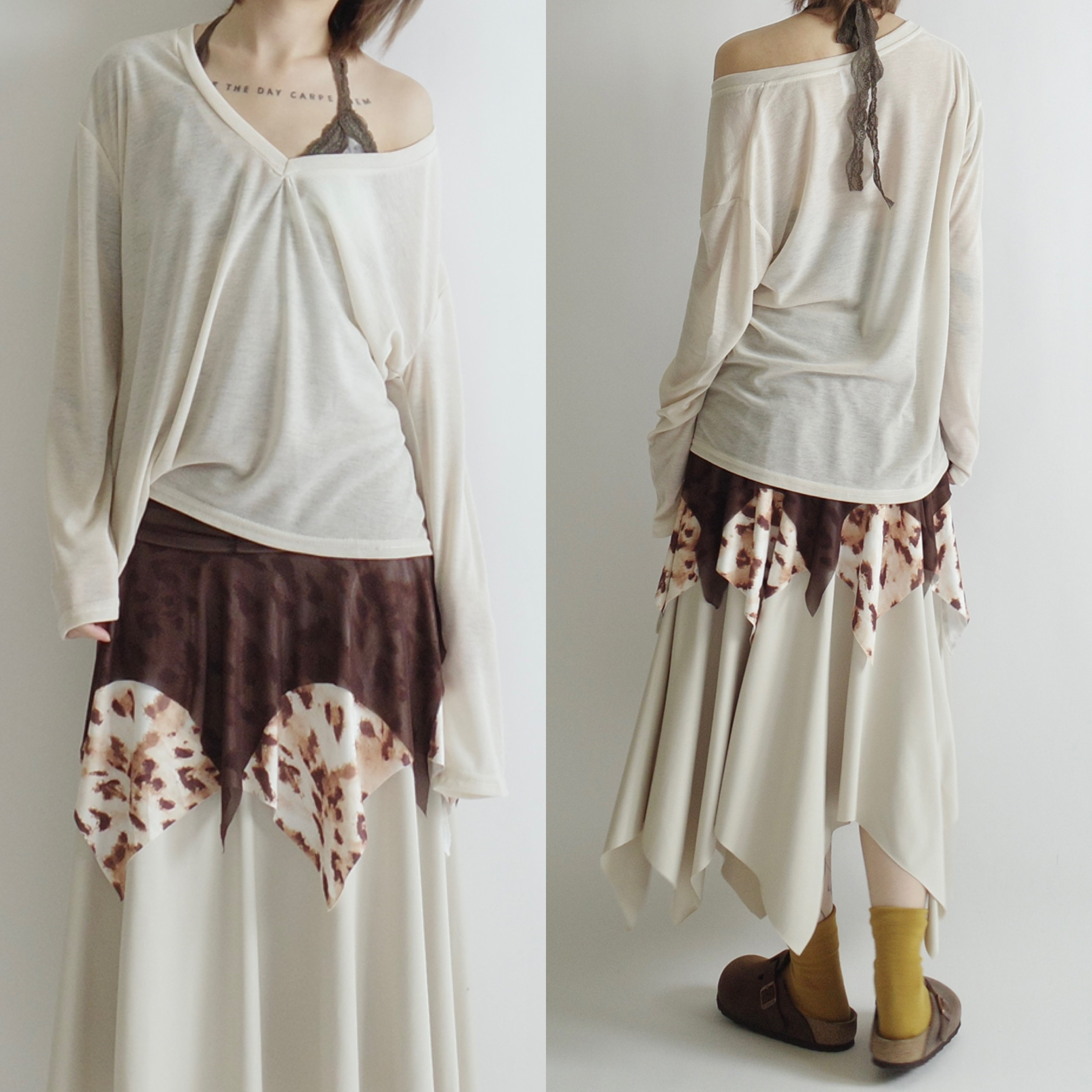 慵懶杏色V領薄透長袖