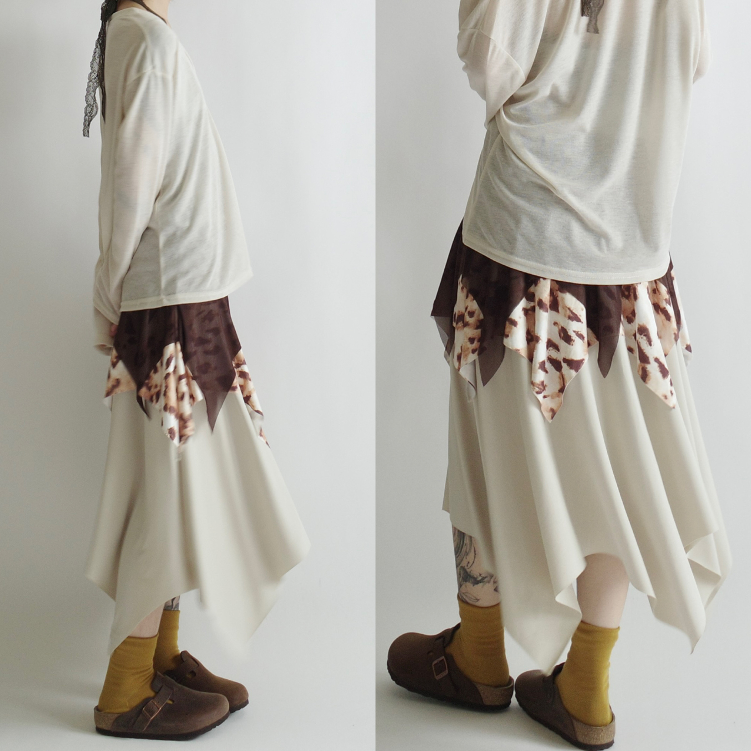 豹紋網紗拼接裙