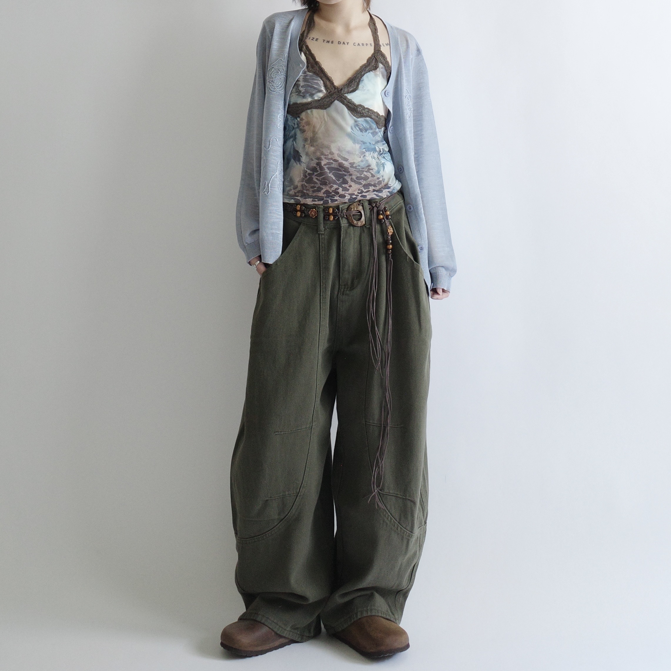 森系豹紋蕾絲掛脖背心2