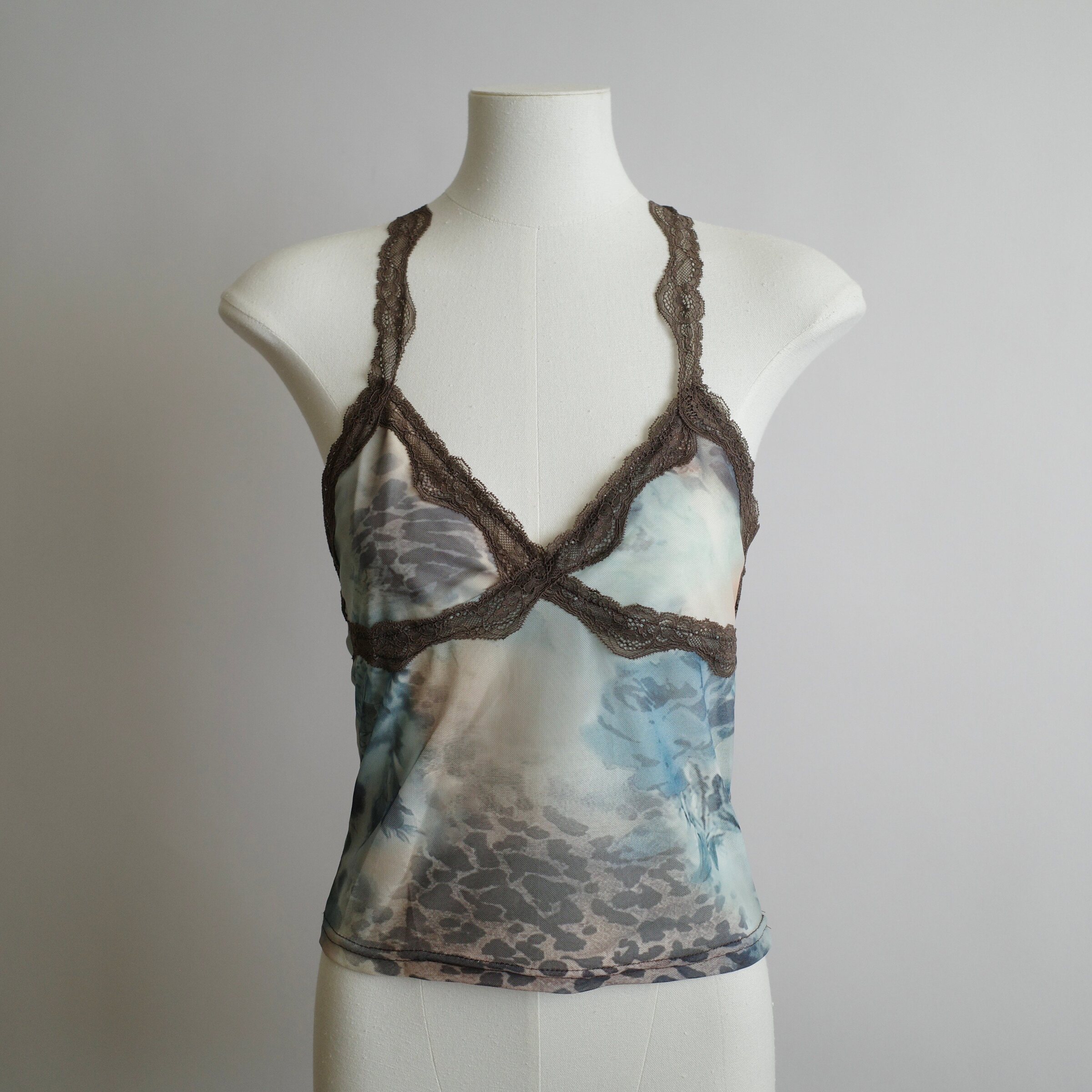 森系豹紋蕾絲掛脖背心4