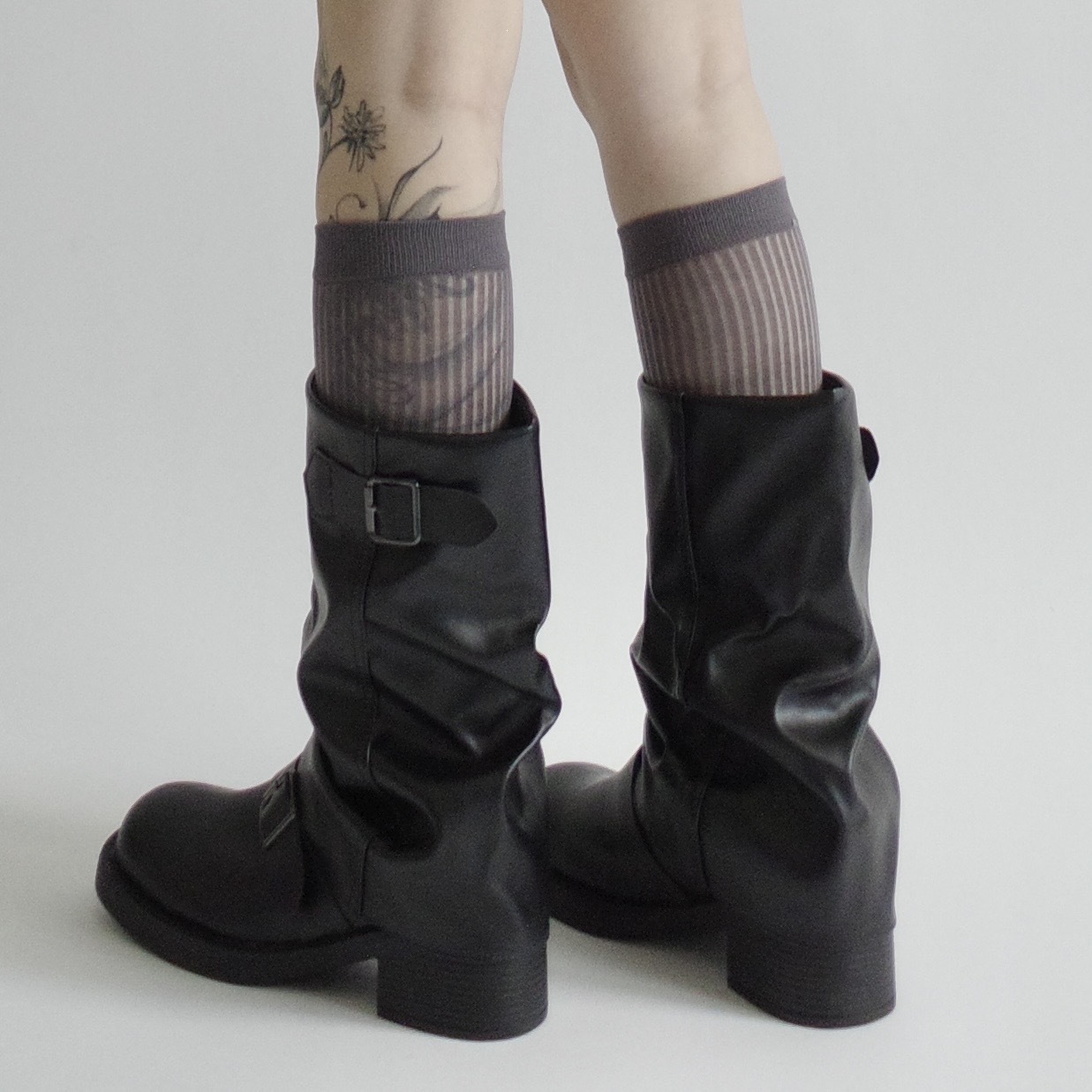 皮帶釦中筒圓頭堆堆靴