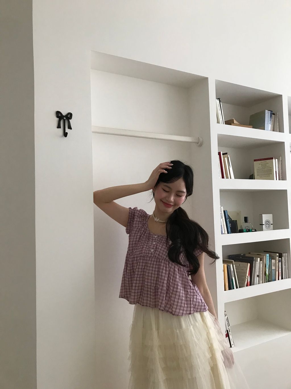 莓果粉格紋上衣1