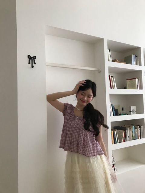 莓果粉格紋上衣1