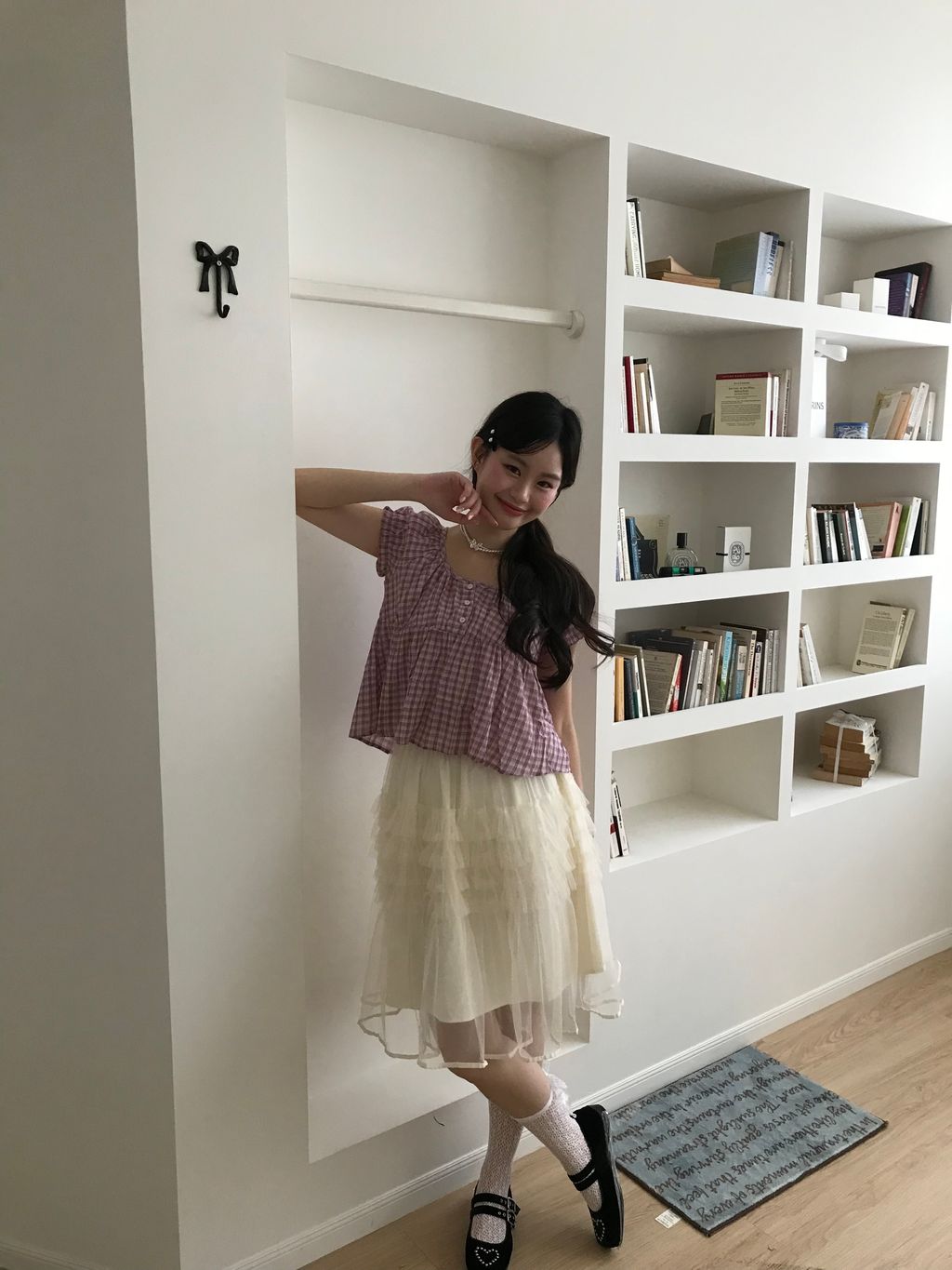 莓果粉格紋上衣4