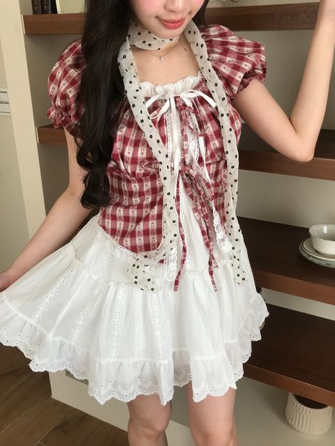 紅色格紋綁帶外罩1