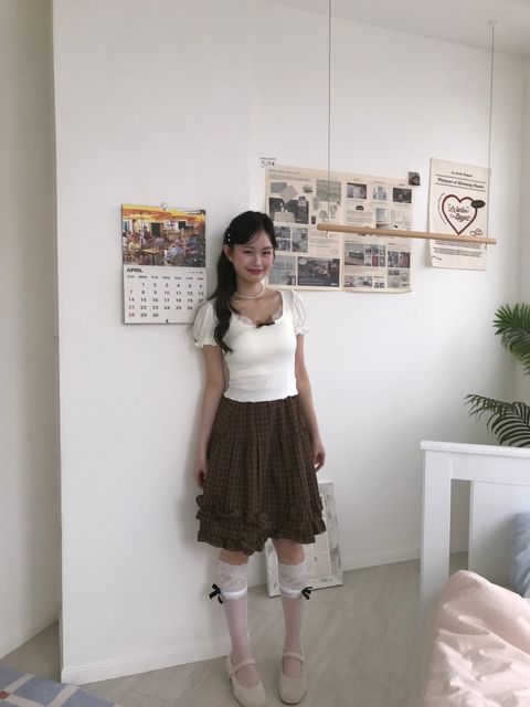 米白小短袖蝴蝶結上衣1