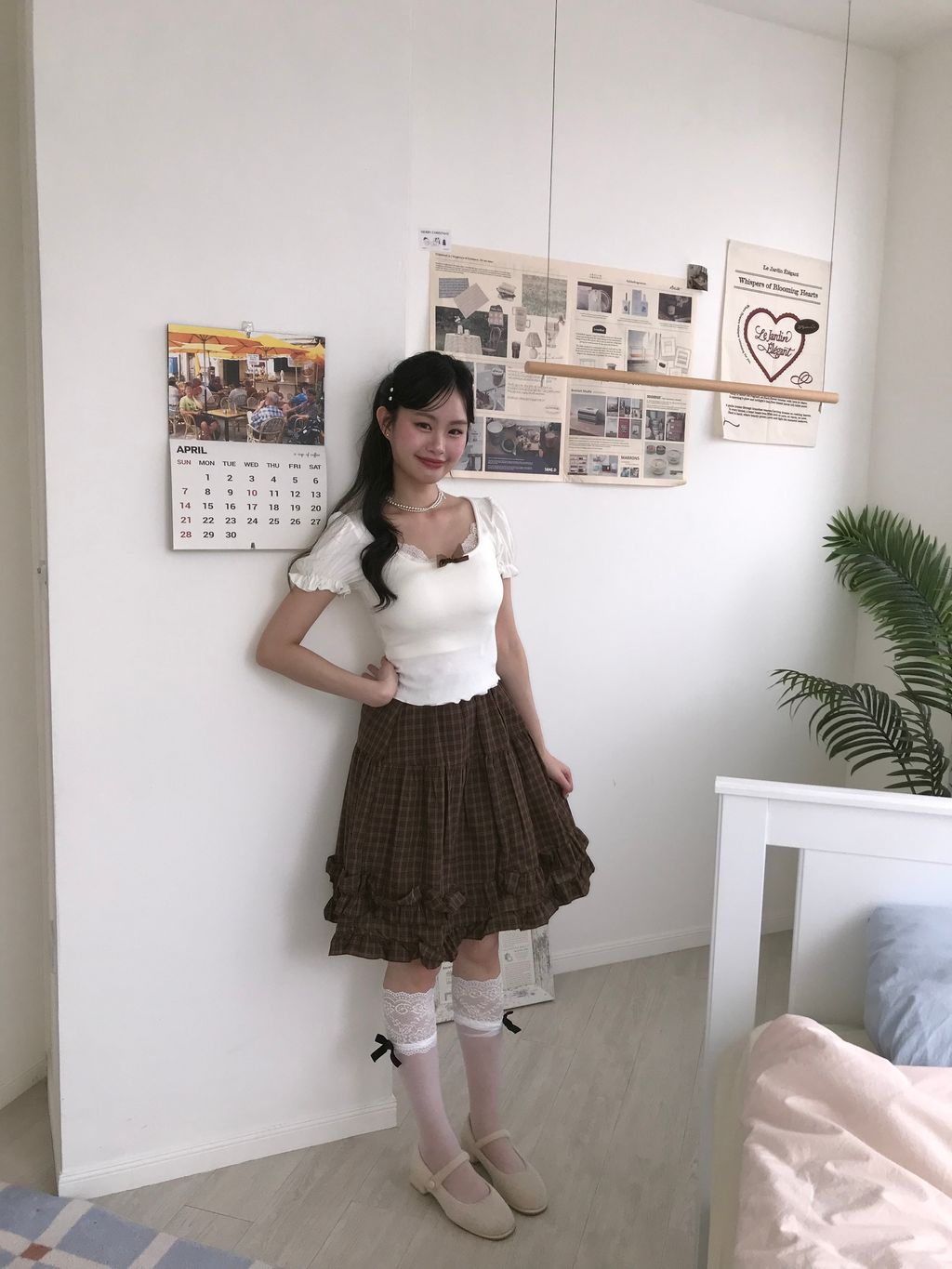 米白小短袖蝴蝶結上衣9