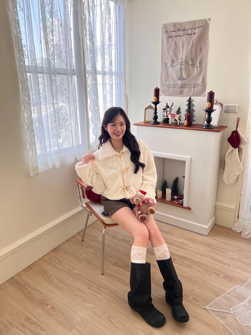 韓國羊羔毛牛角釦外套5