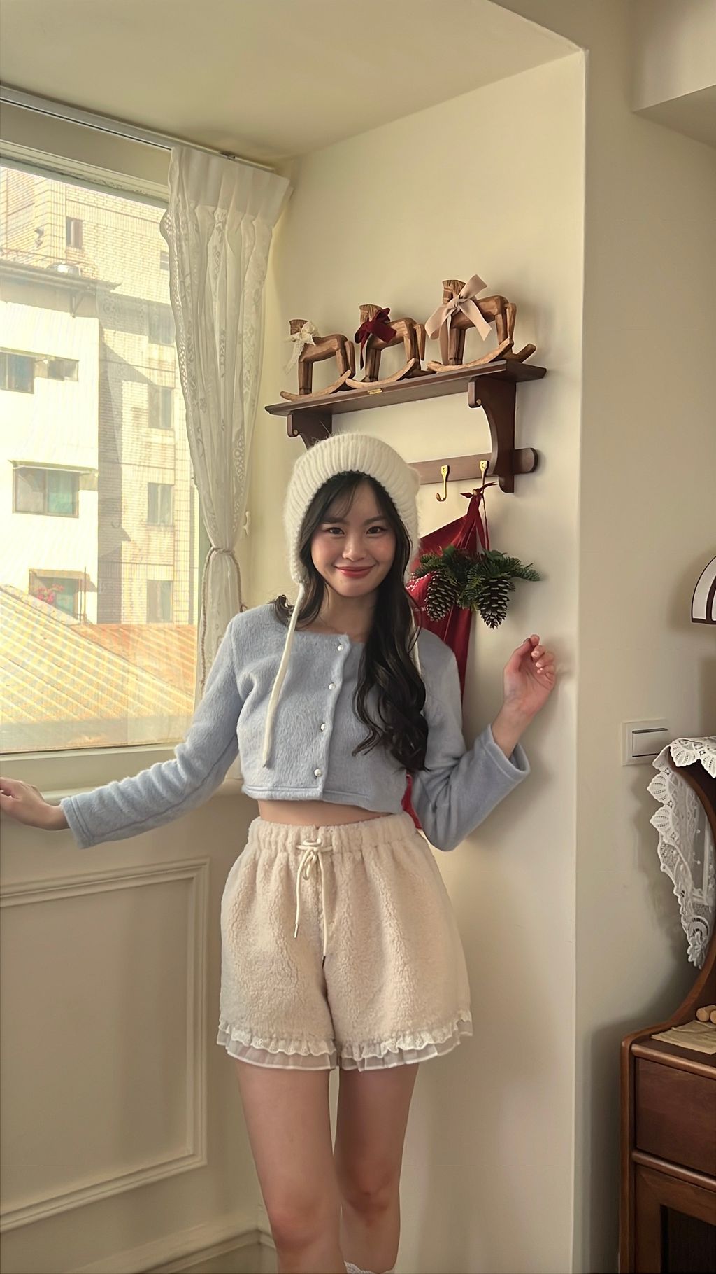 韓國方領毛絨上衣2