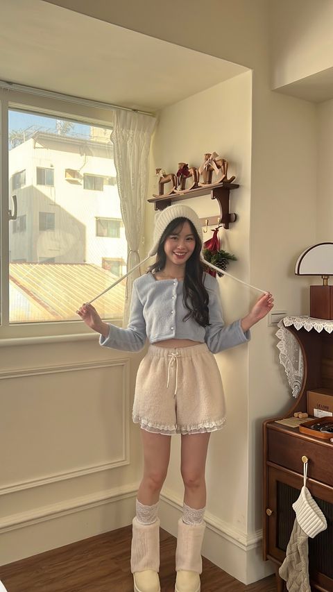 韓國方領毛絨上衣1