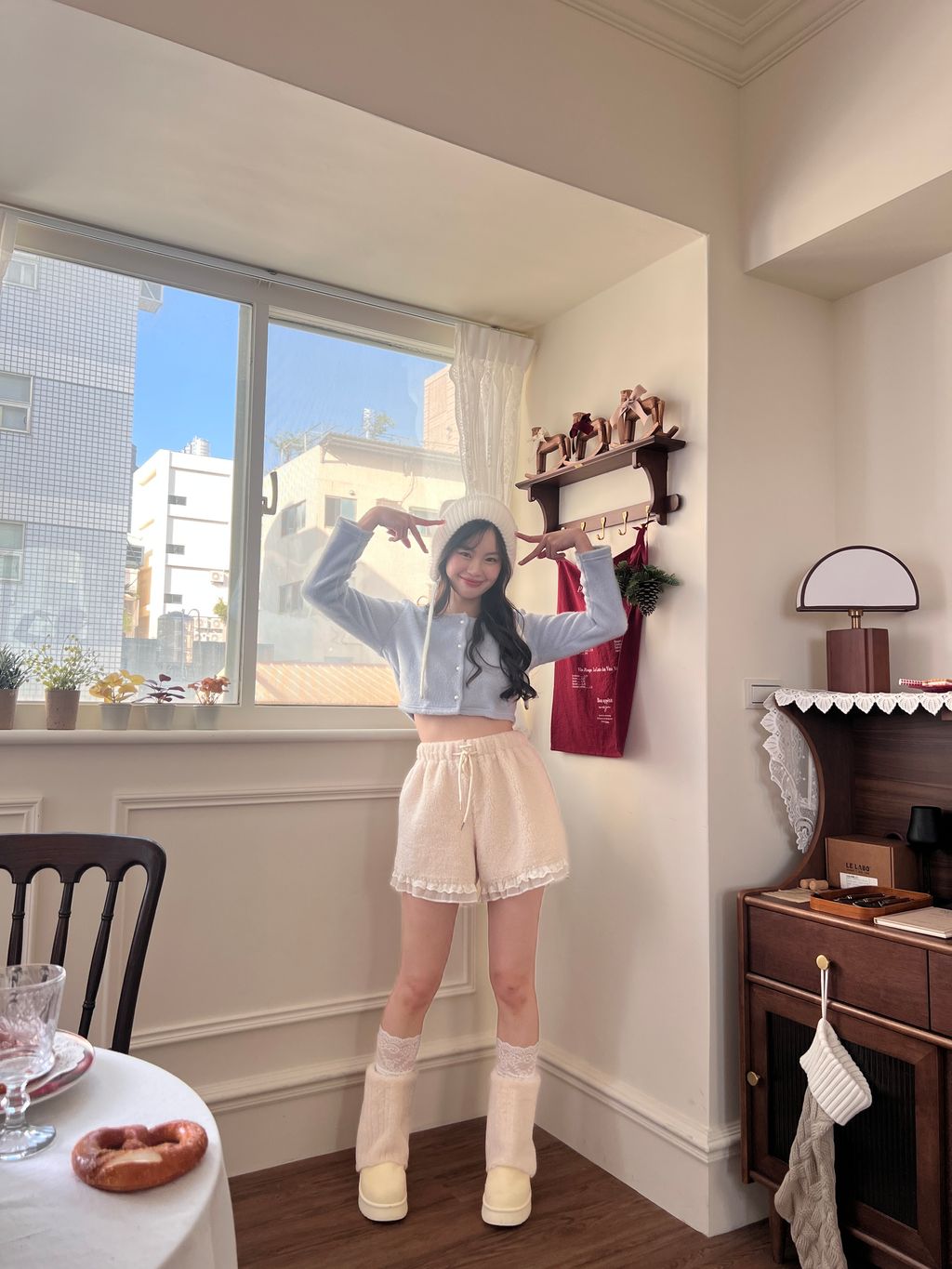 韓國方領毛絨上衣9