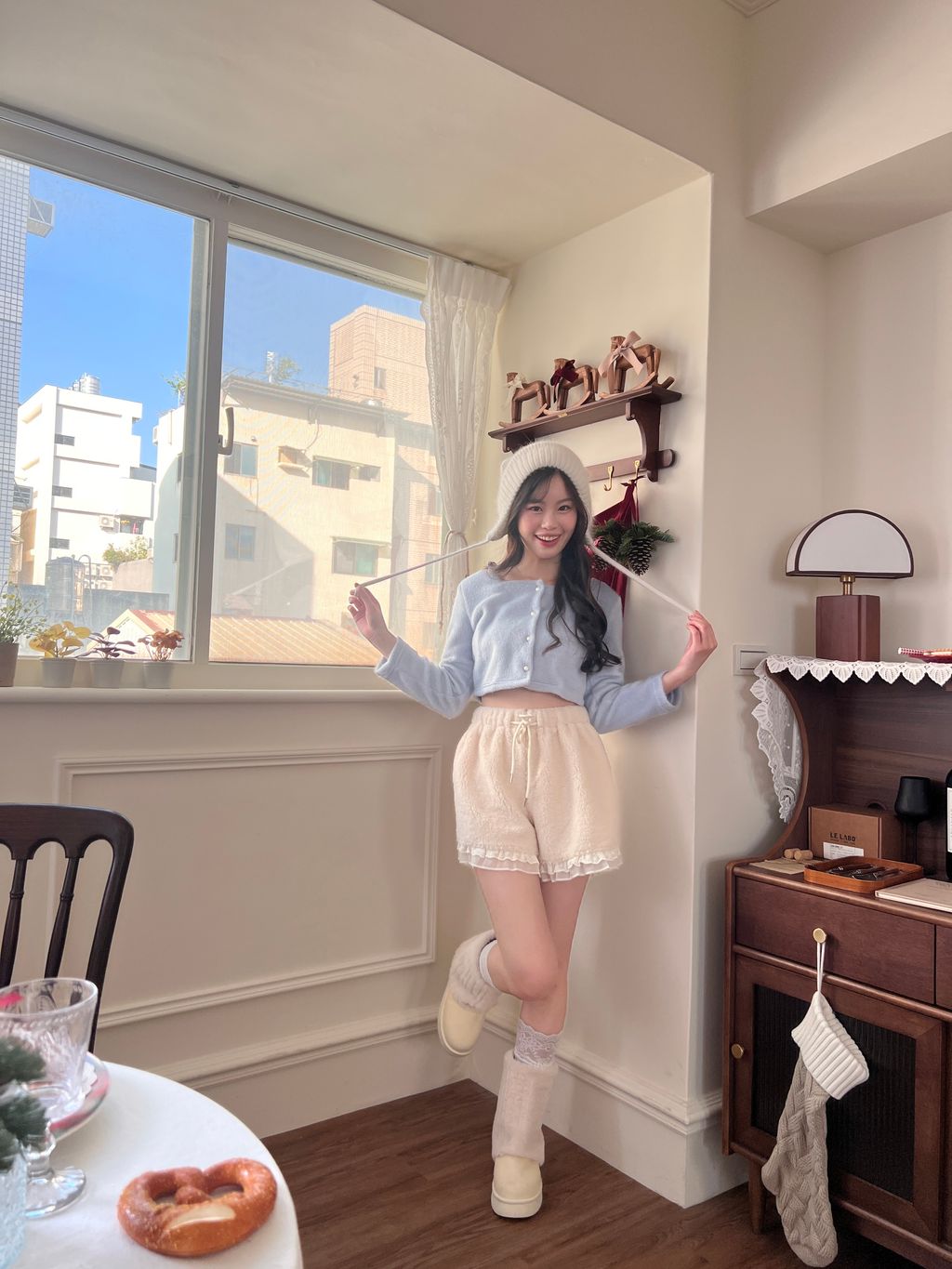 韓國方領毛絨上衣3