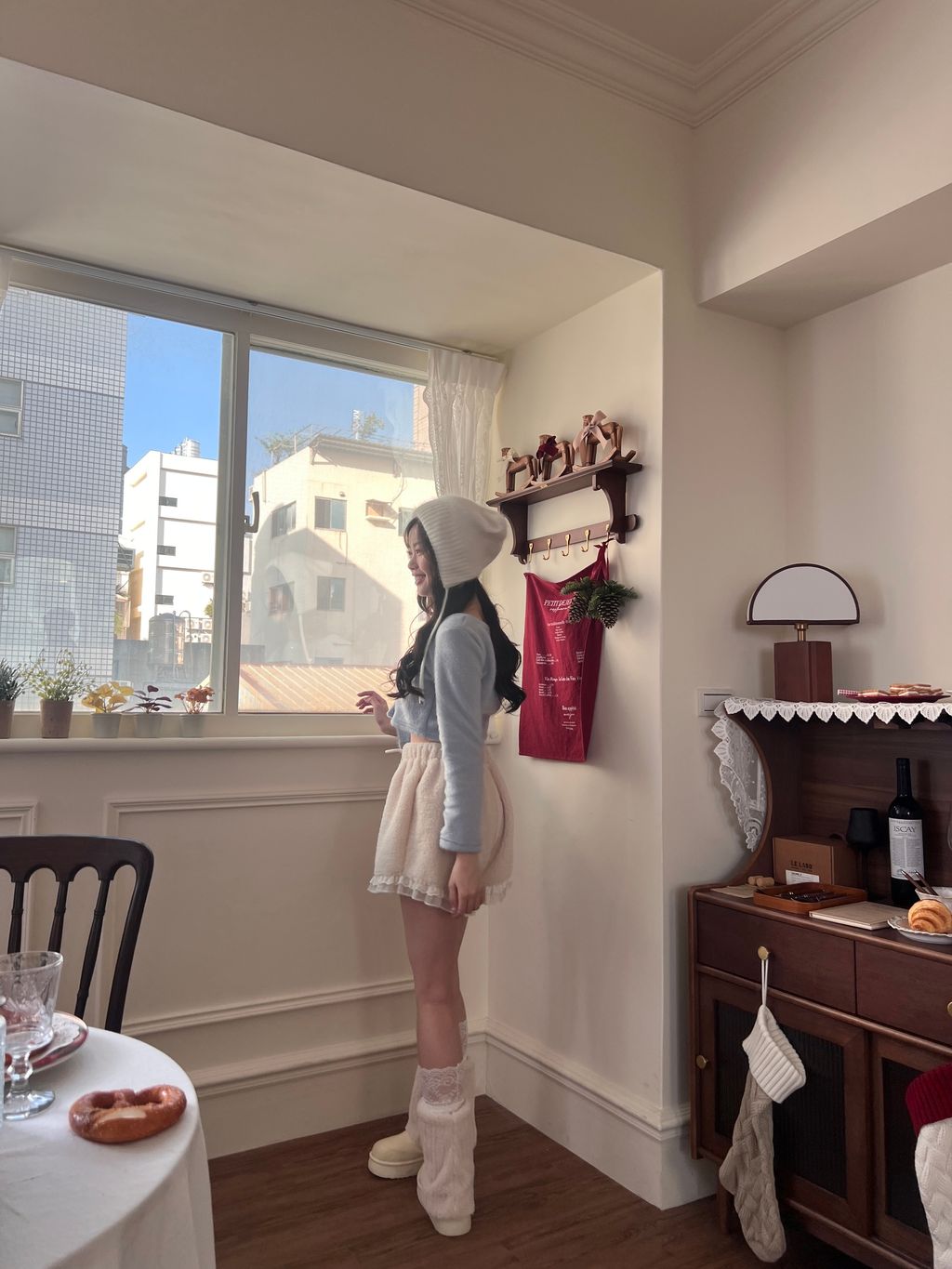 韓國方領毛絨上衣8