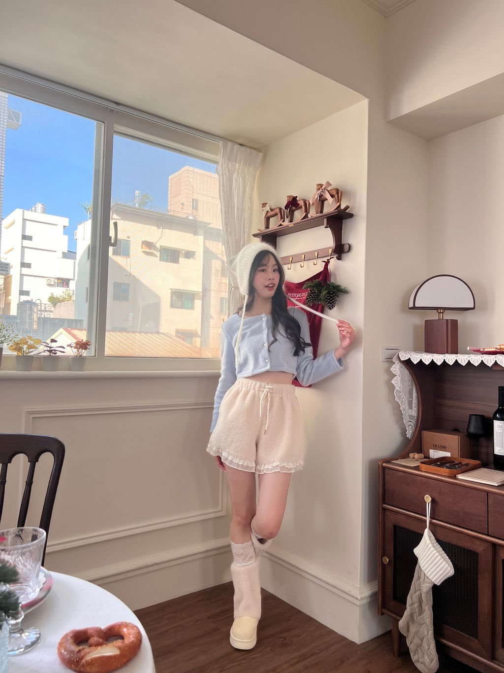 韓國方領毛絨上衣4