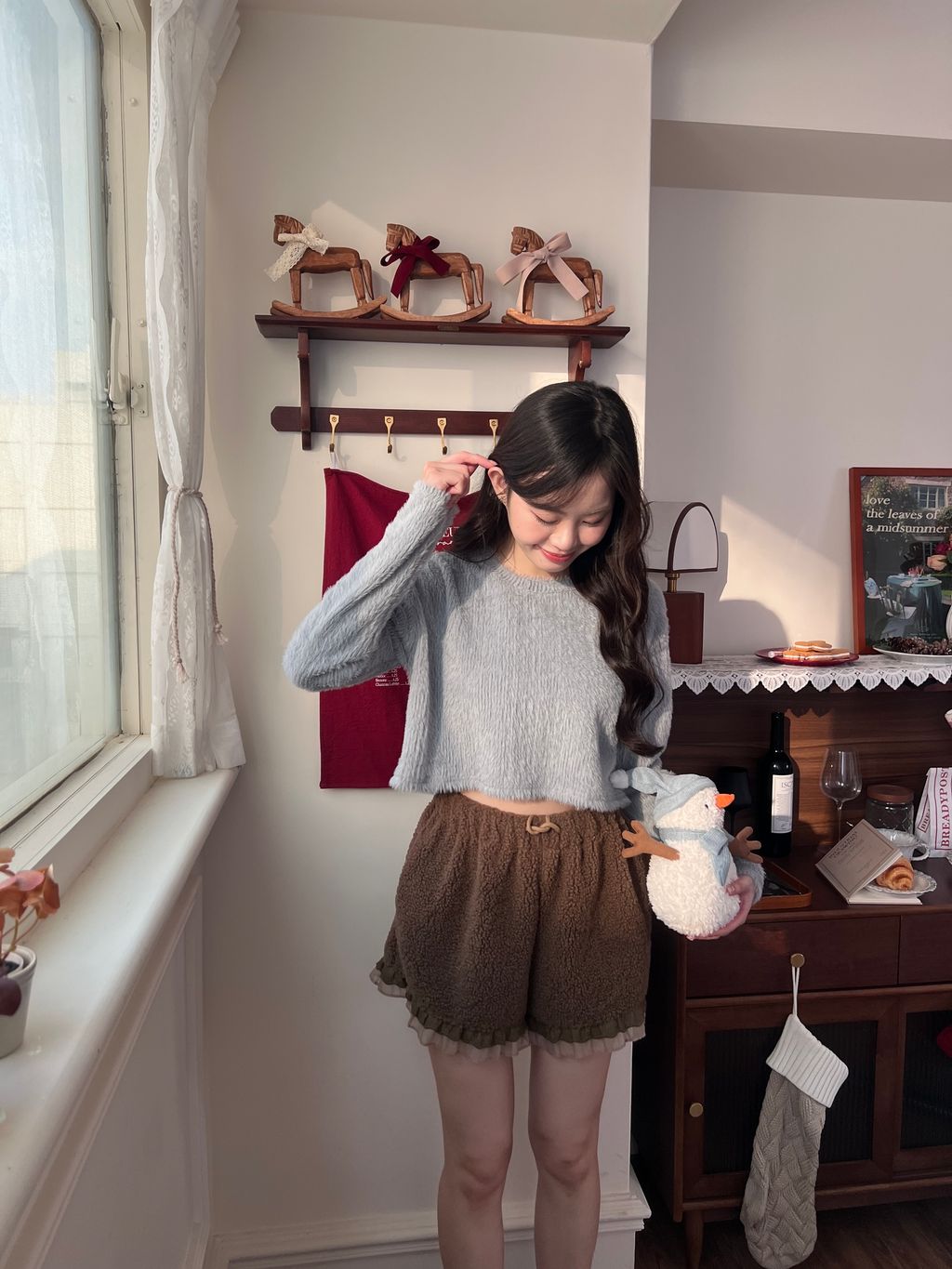 毛絨上衣藍色10