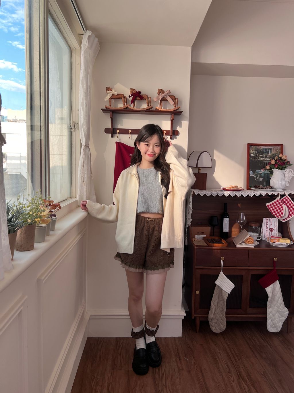 拉鍊針織外套 米白色2