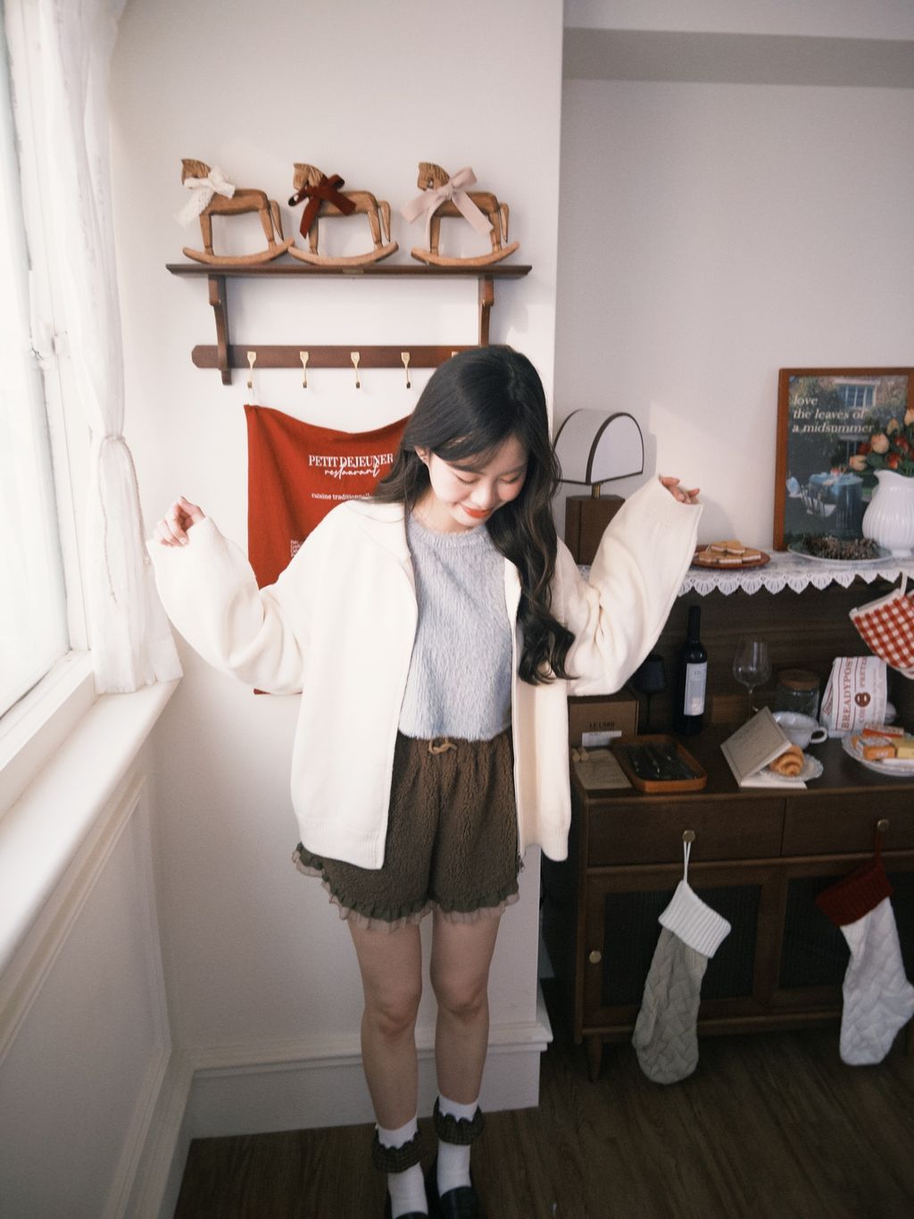 拉鍊針織外套 米白色5