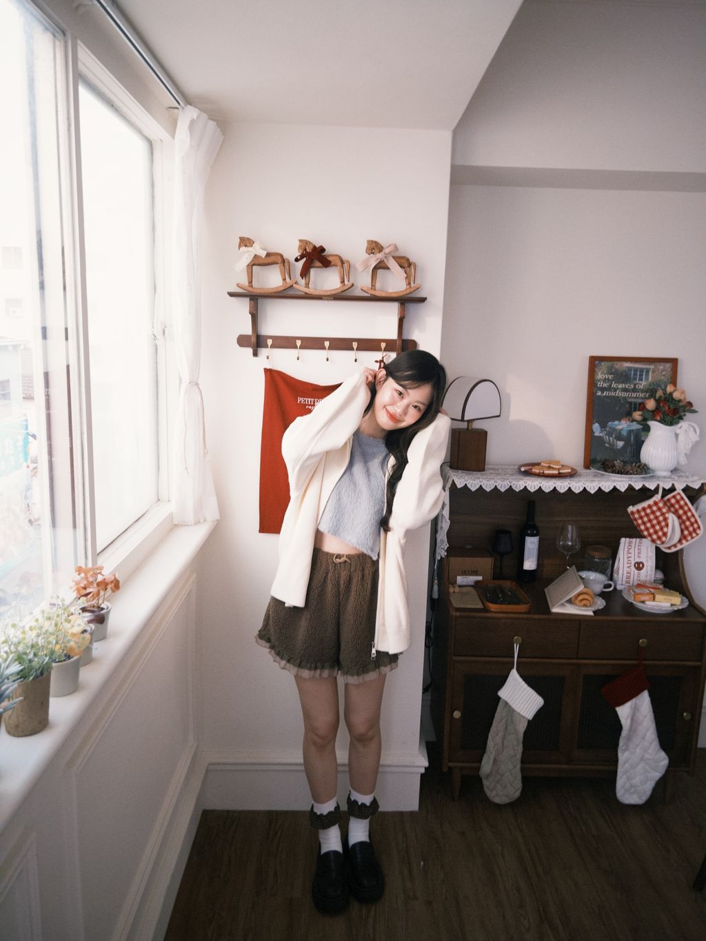 拉鍊針織外套 米白色6