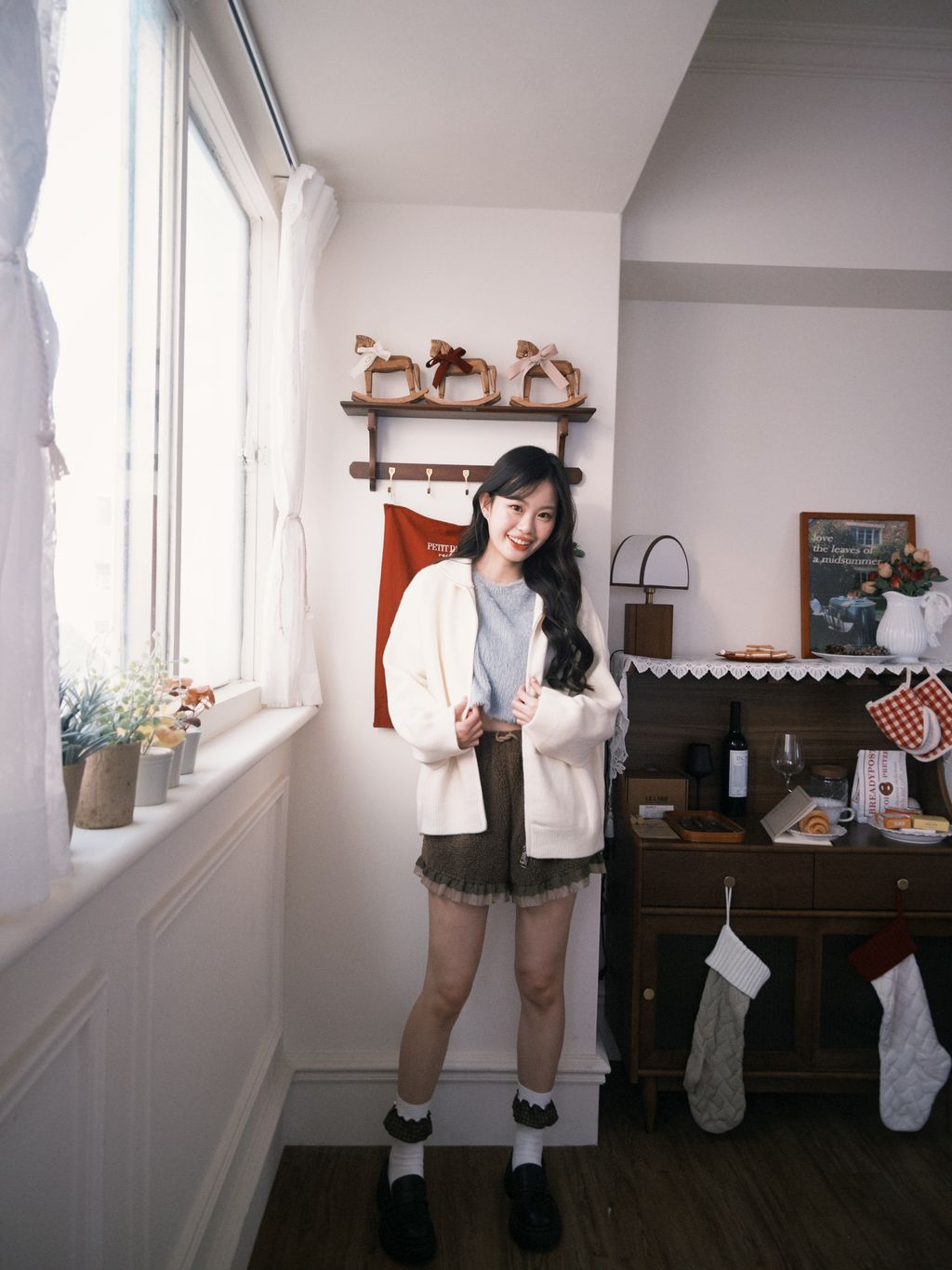 拉鍊針織外套 米白色8